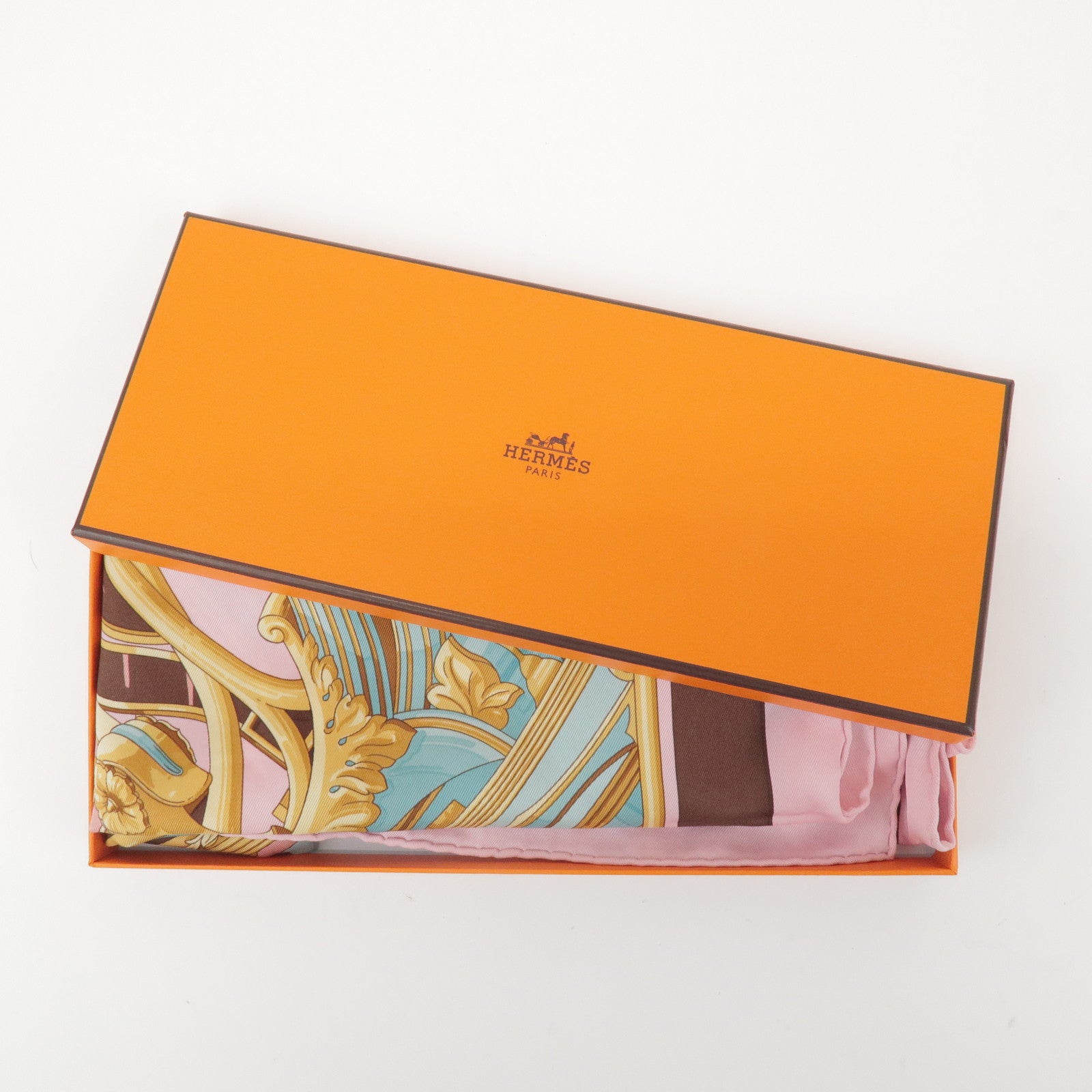 HERMES Carre 70 Silk 100% Scarf RYTHMES Pink Brown