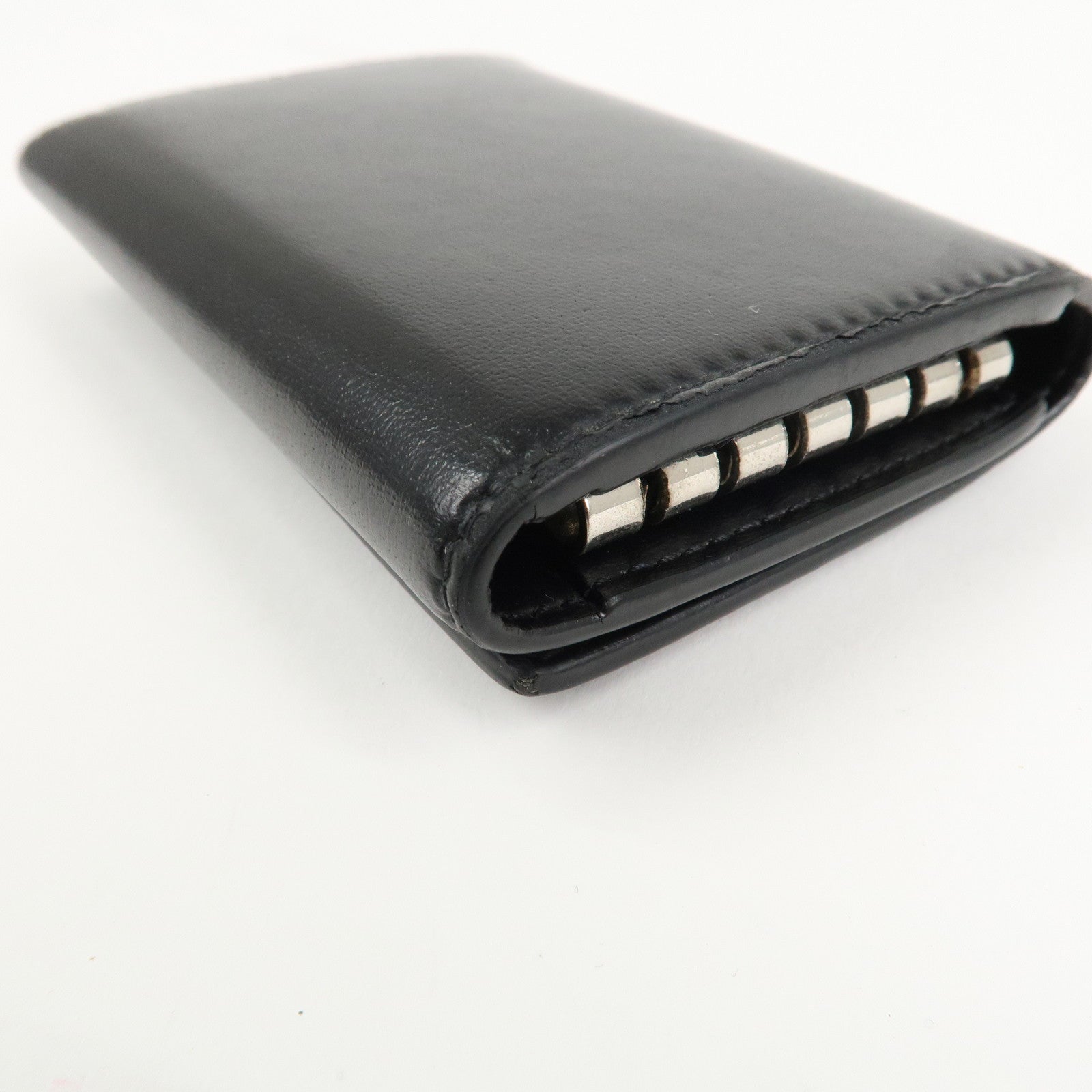 SAINT LAURENT Logo Leather 6 Hook Key Case Black Silver