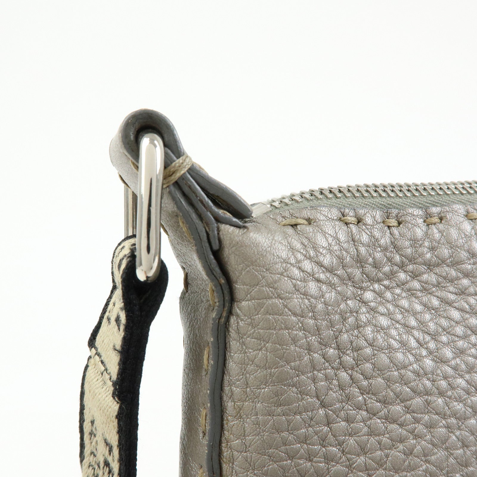 FENDI Selleria Leather Shoulder Crossbody Bag Metallic Grey 8BT109