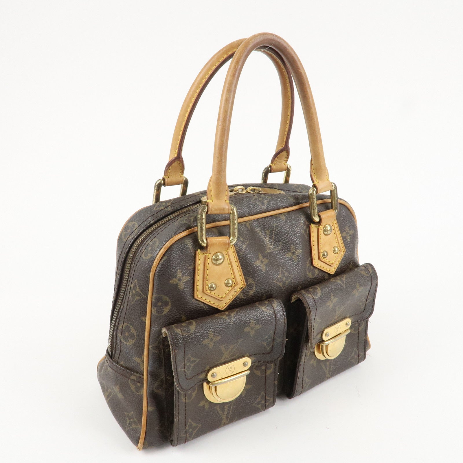 Louis Vuitton Monogram Manhattan PM Hand Bag Brown Gold HDW M40026 Used