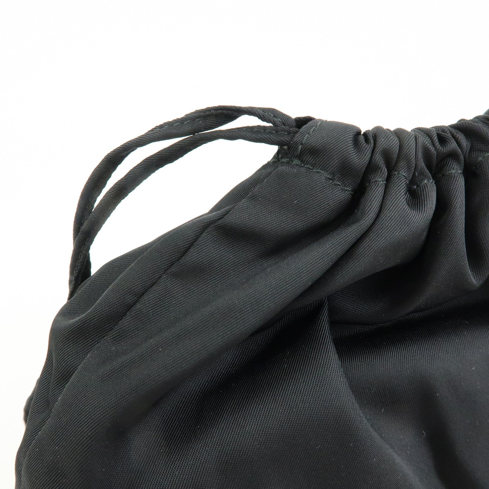PRADA Triangle Logo Nylon Saffiano Leather Drawstring Pouch Black