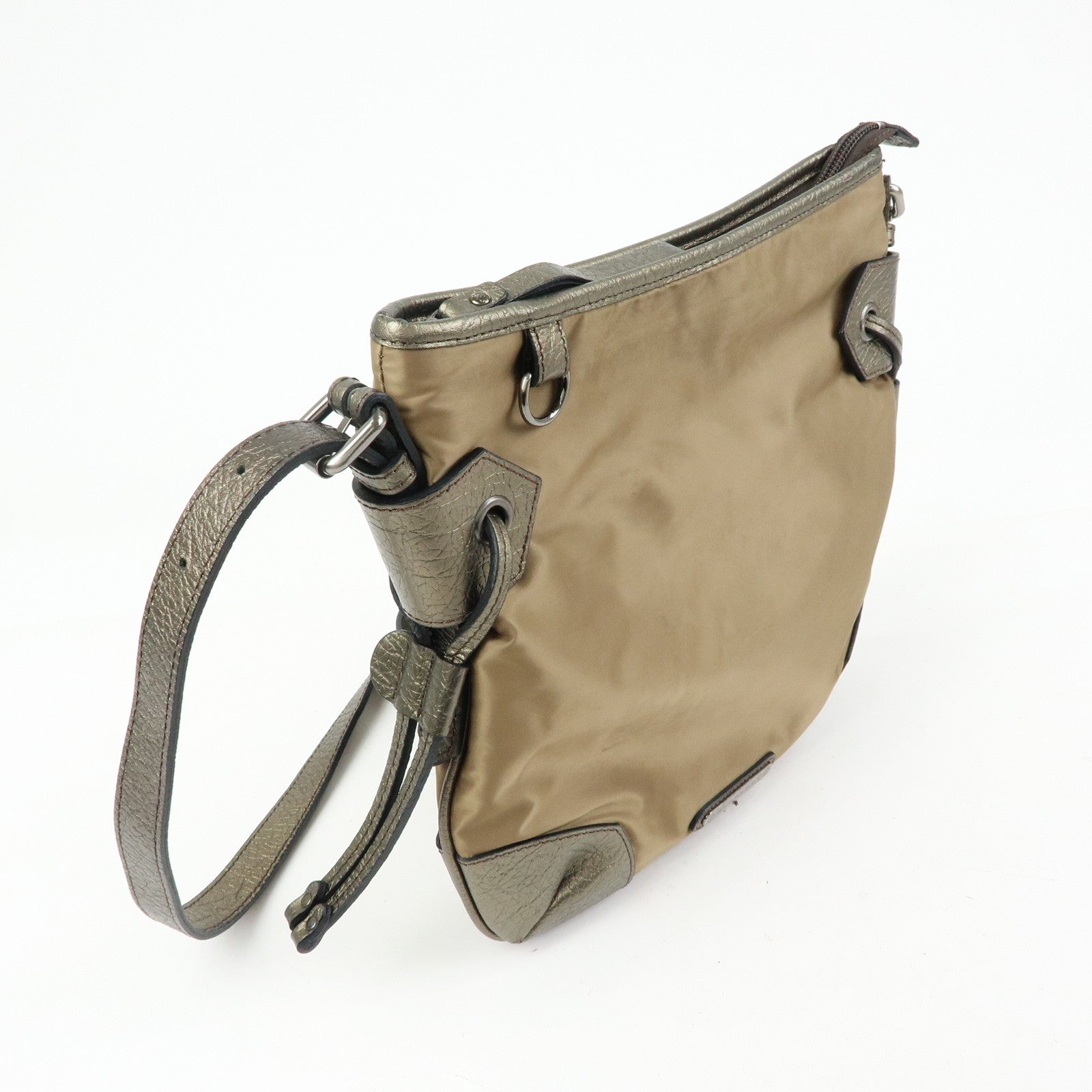 BURBERRY Nylon Leather Shoulder Bag Crossbody Bag Khaki