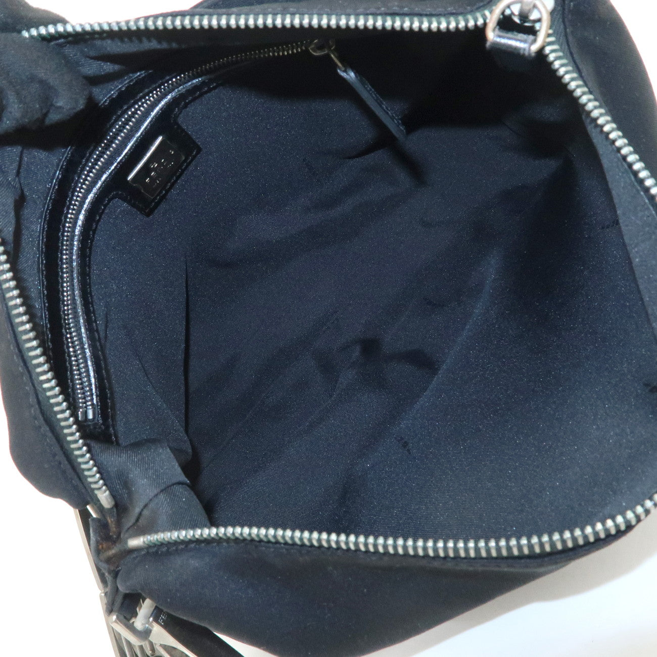 FENDI Polyester Chain Shoulder Bag Hand Bag Black Silver 091577