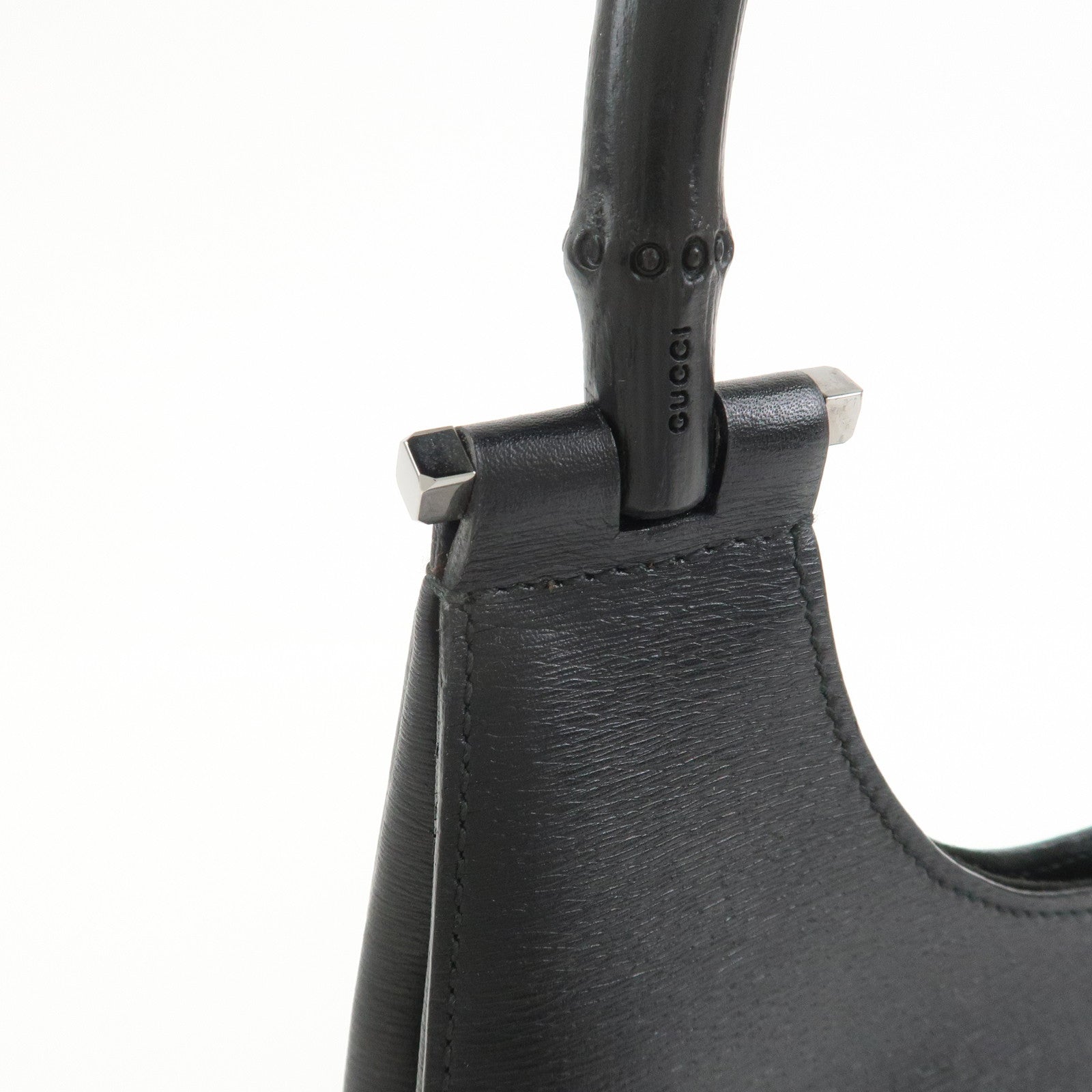 GUCCI Bamboo Leather Hand Bag Shoulder Bag Black 001.3761