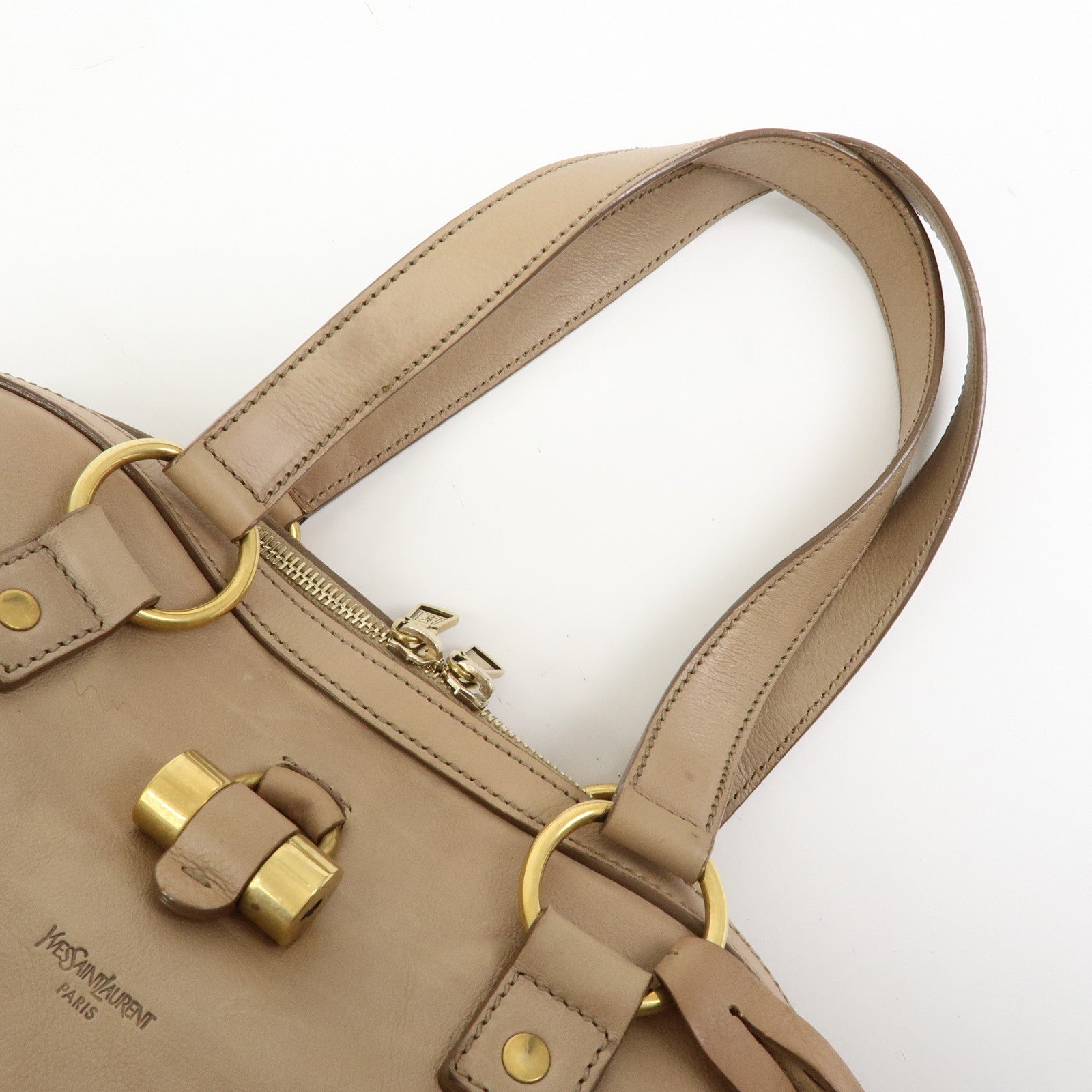 SAINT LAURENT PARIS Muse Leather Hand Bag Tote Bag Beige