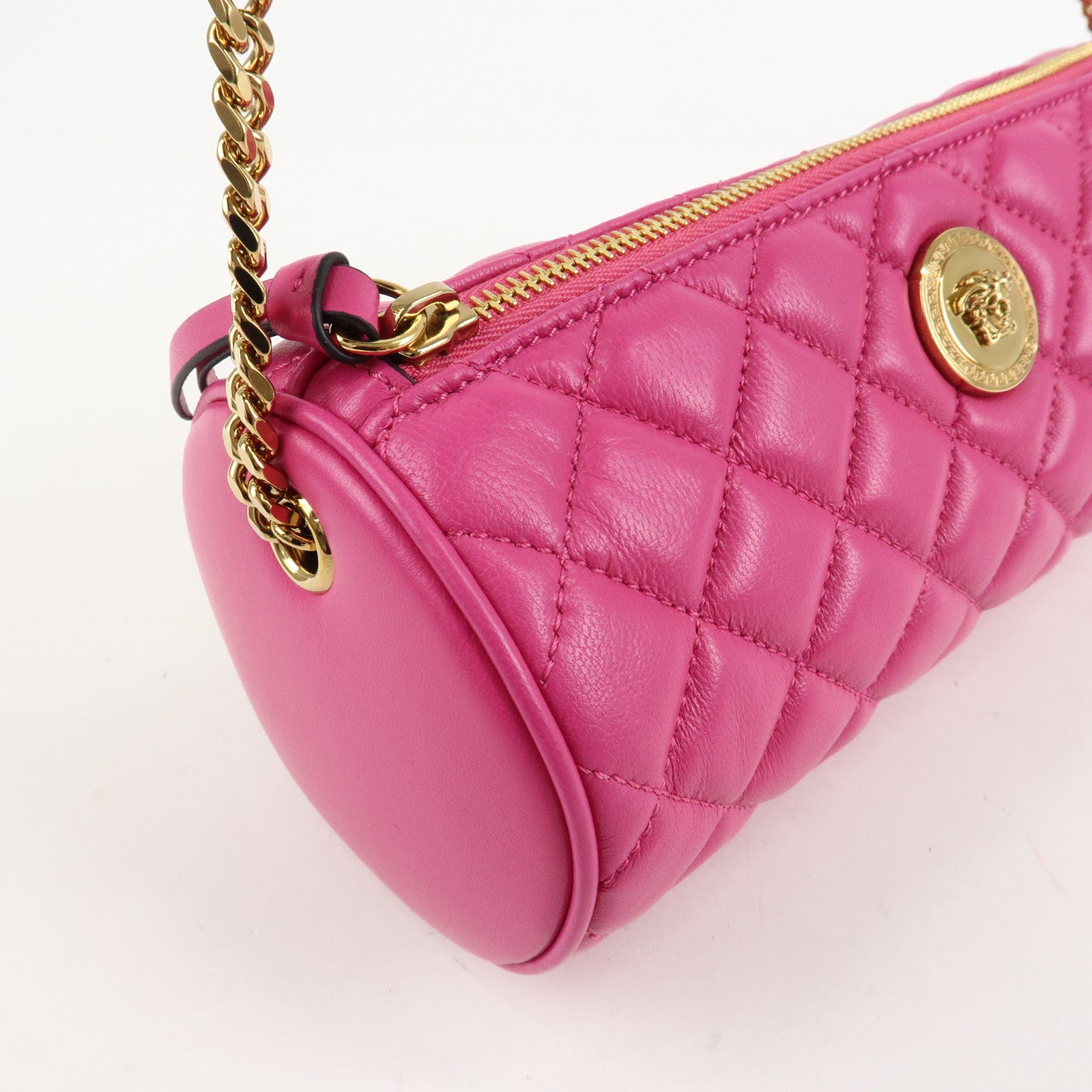 GIANNI VERSACE Medusa Chain Shoulder Bag Hand Bag Gold HDW Pink Used
