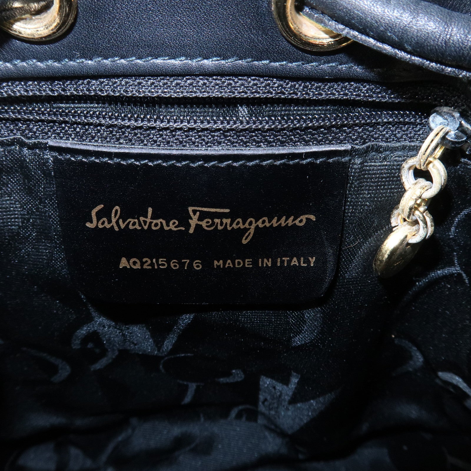 Ferragamo Vara Ribbon Leather Backpack Shoulder Bag Black AQ215676 Used