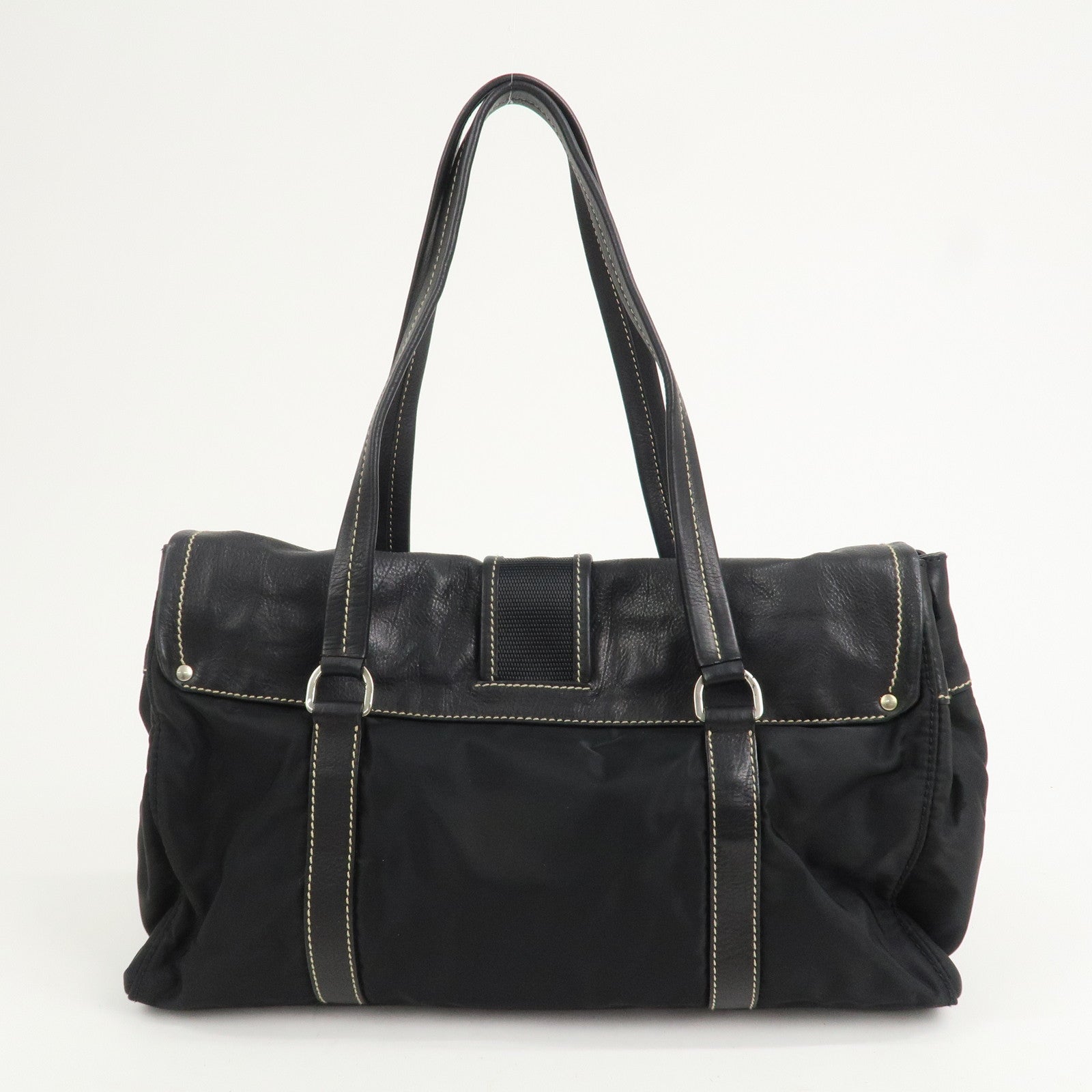 PRADA Triangle Logo Nylon Leather Shoulder Bag Black BR2418