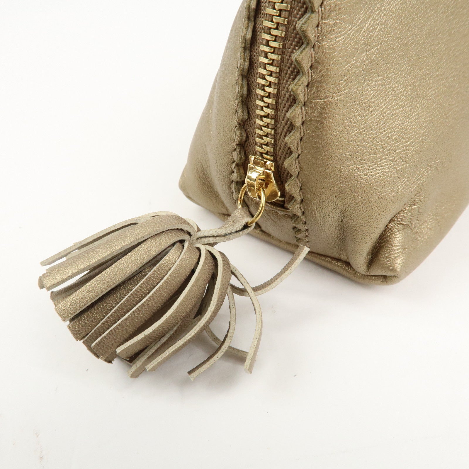 LOEWE Anagram Leather Tassel Pouch Cosmetic Pouch Gold