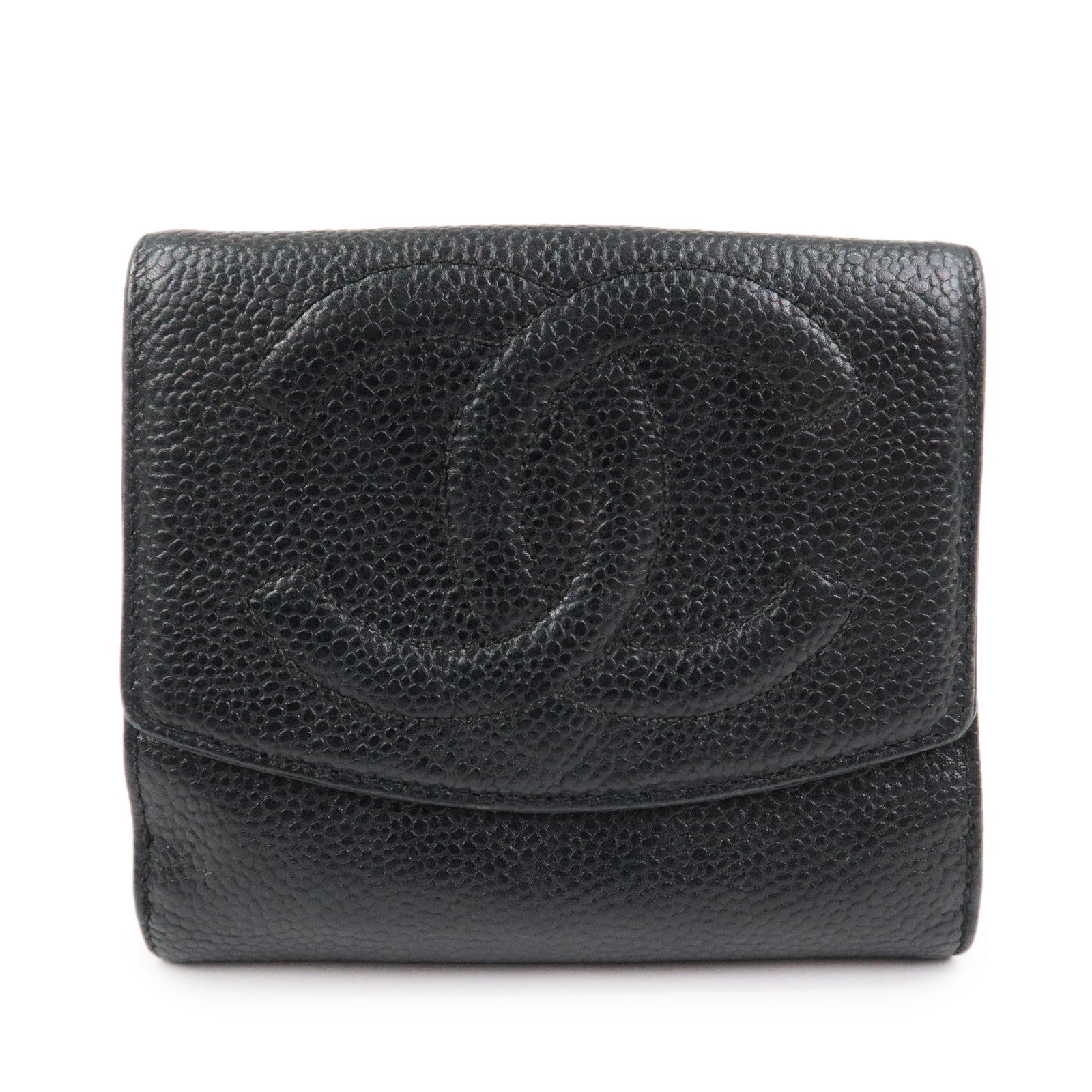 CHANEL COCO Mark W Hook Bi-fold Compact Wallet Black A01427