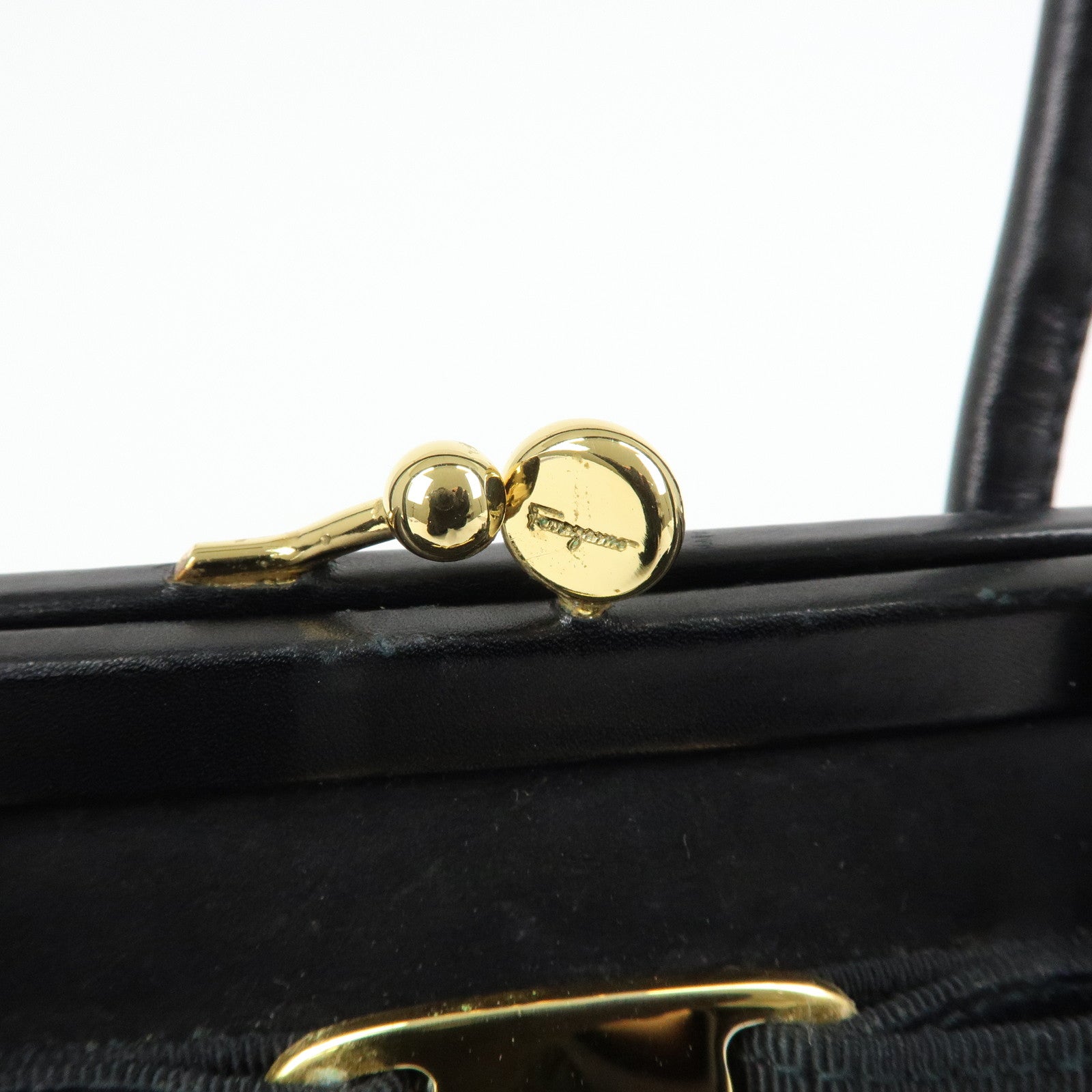 Ferragamo Varra Ribbon Suede Leather 2Way Bag Hand Bag Black
