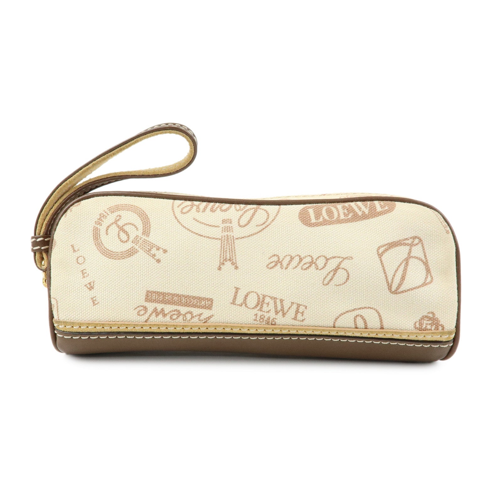 LOEWE Anniversary Canvas Leather Pouch Cosmetic Pouch Ivory Brown