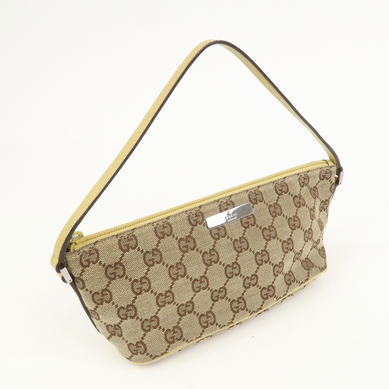 GUCCI Boat Bag GG Canvas Leather Accessory Pouch Hand Bag 07198