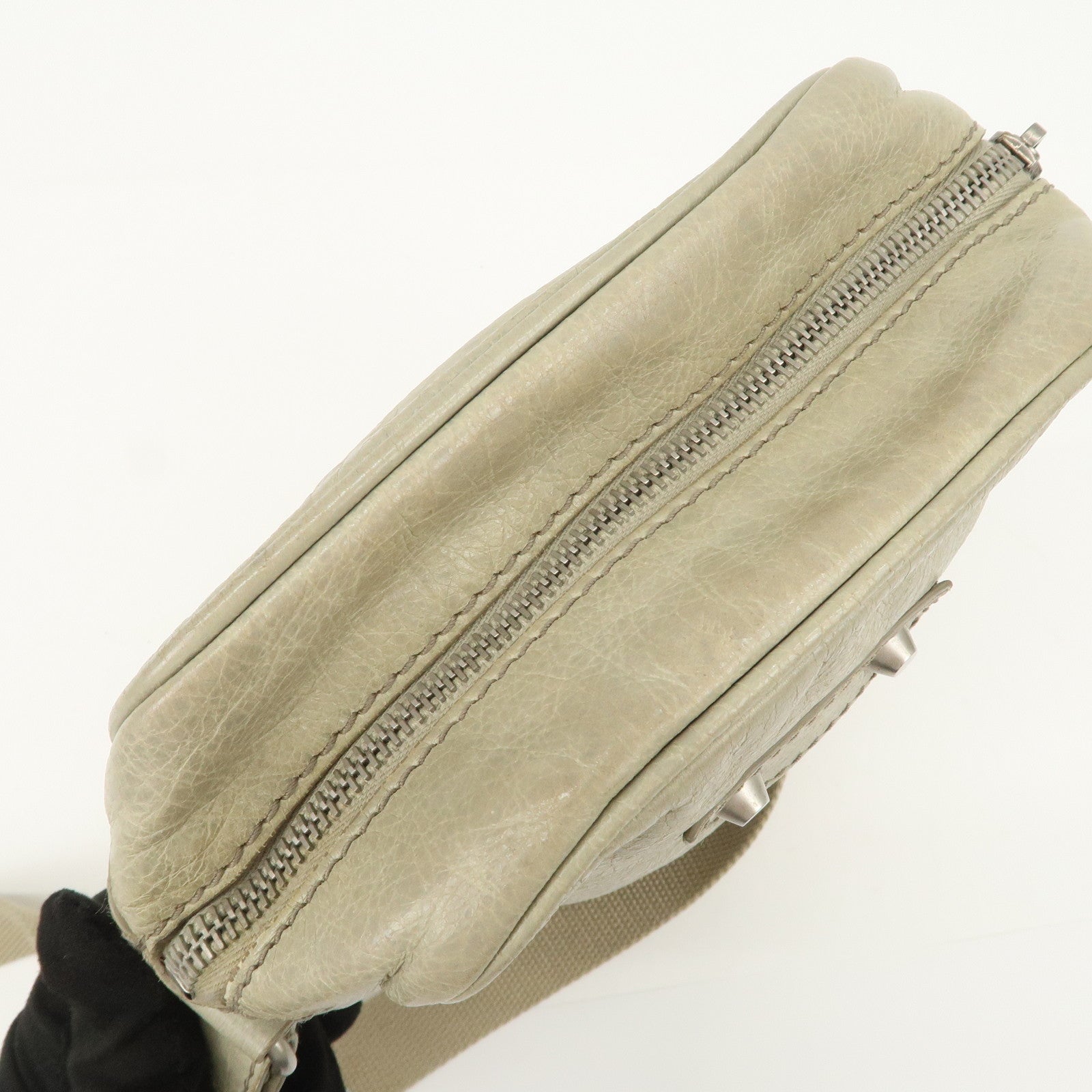 BALENCIAGA Leather Classic Reporter Shoulder Bag Beige 272861