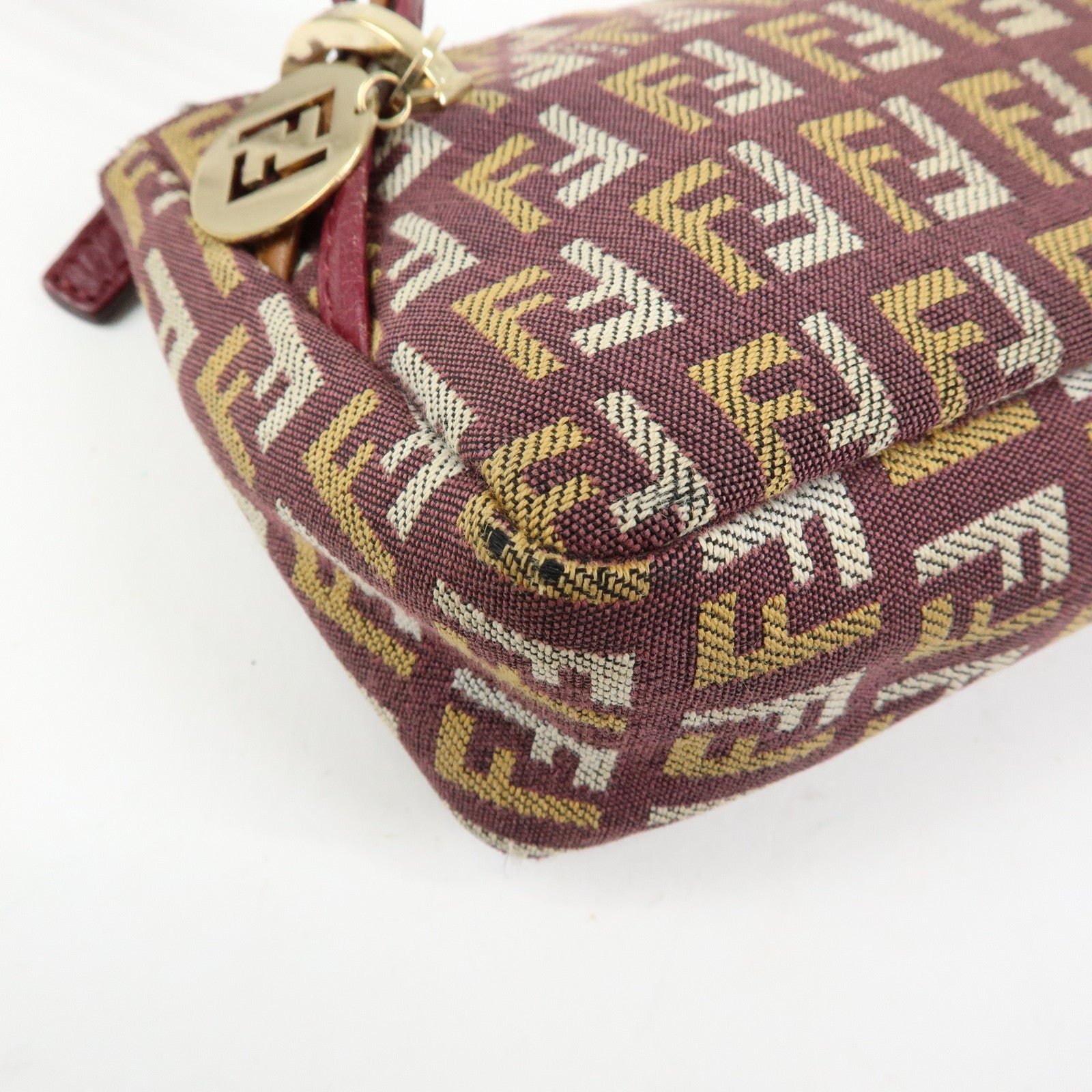 FENDI Zucchino Canvas Leather Hand Bag Pouch Brown 8BR513