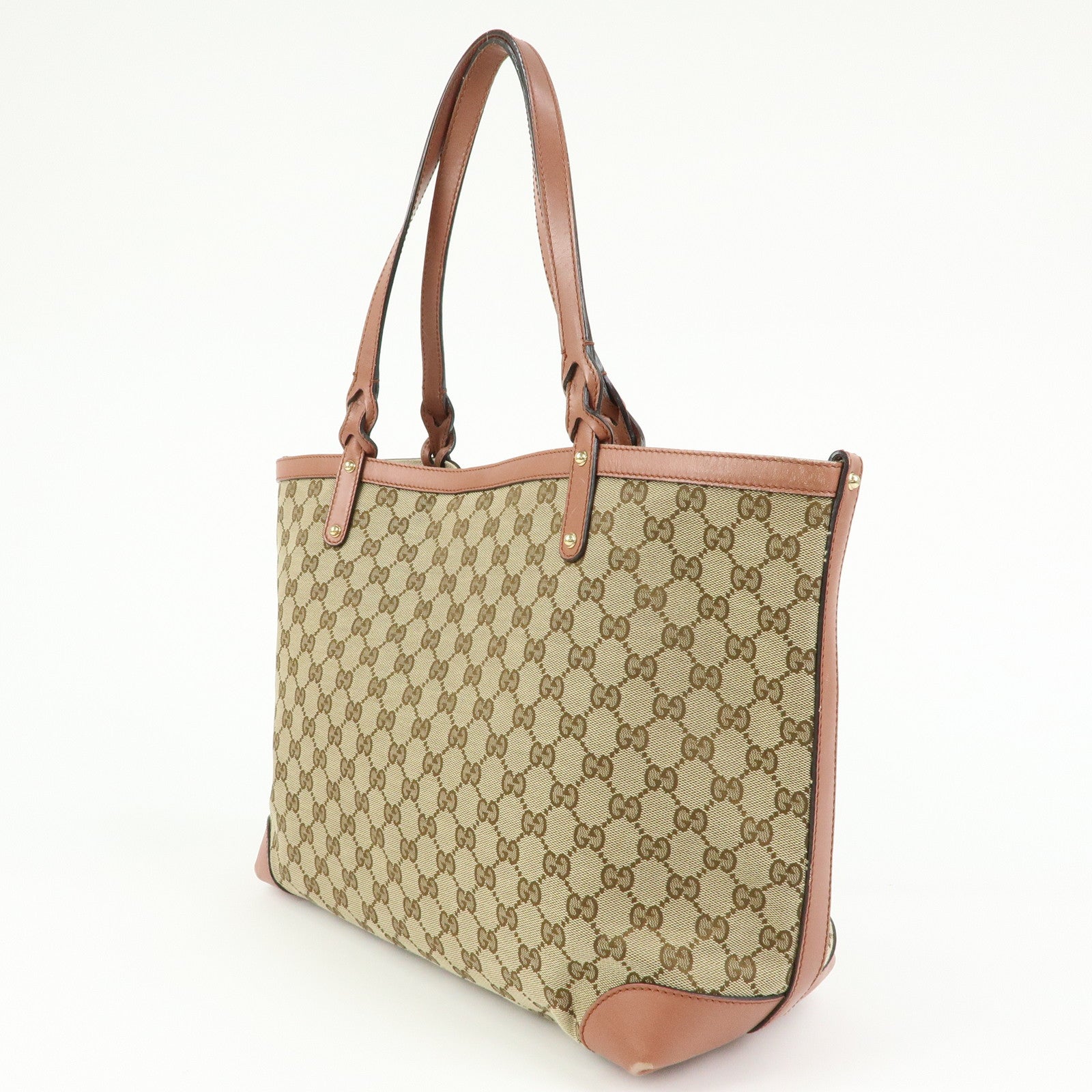 GUCCI GG Canvas Leather Tote Bag Shoulder Bag Beige Pink 247209