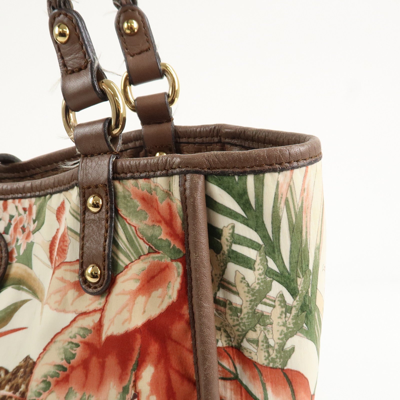 Ferragamo Gancini Leather Nylon Tote Bag Ivory Multicolor