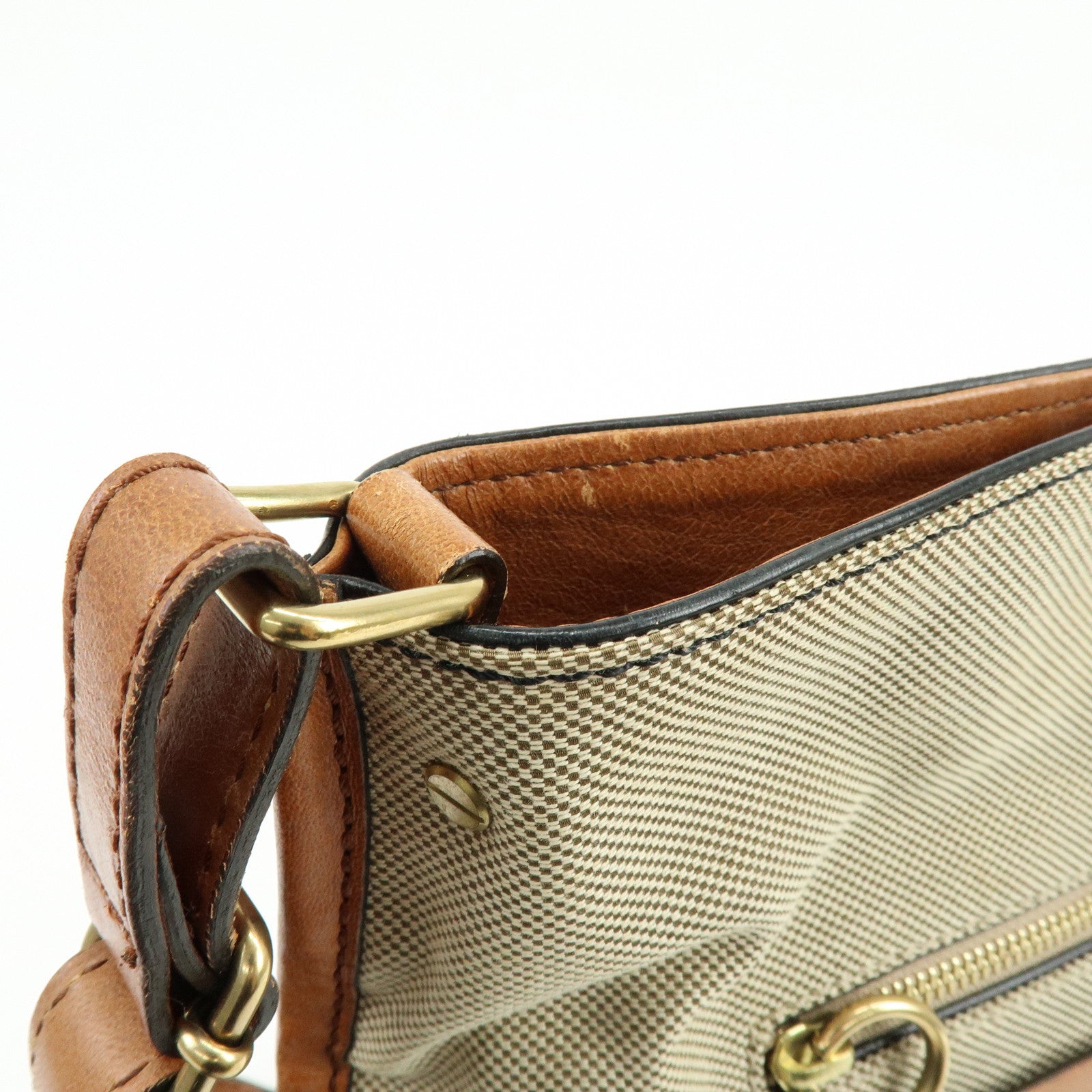 Chloe Harley Canvas Leather Shoulder Crossbody Bag Natural Brown