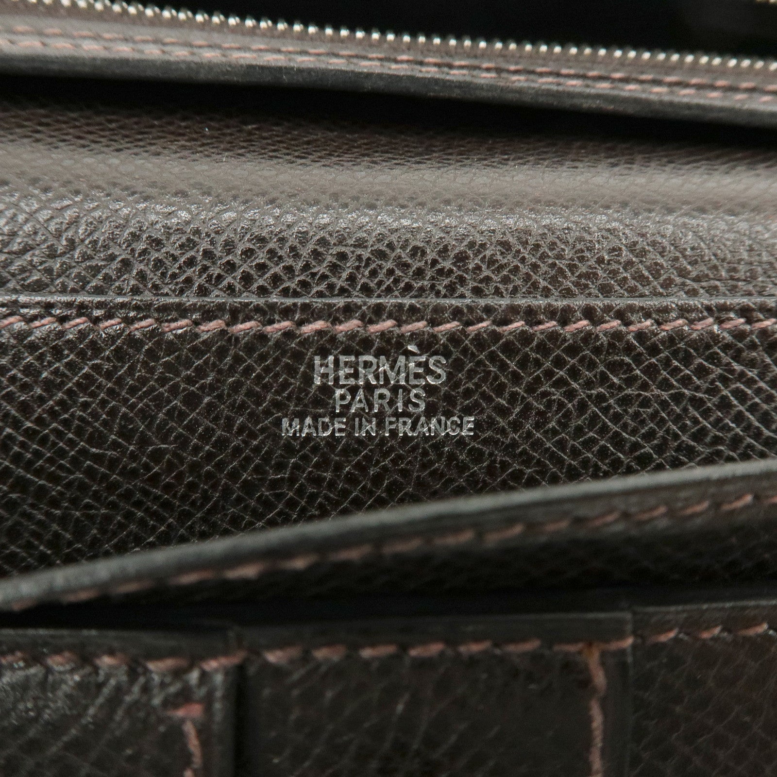 HERMES Béarn Classic Courchevel Long Wallet P Stamped Dark Brown