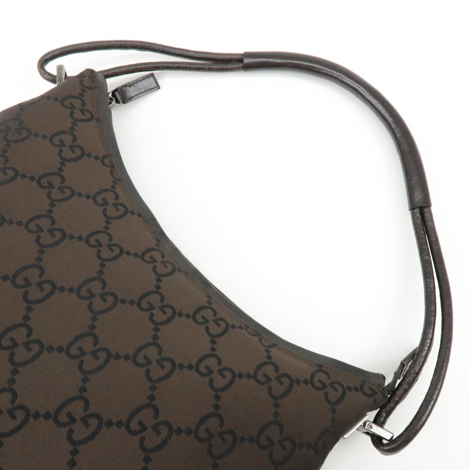 GUCCI GG Nylon Leather Shoulder Bag Hand Bag Brown 001・ｻ3766