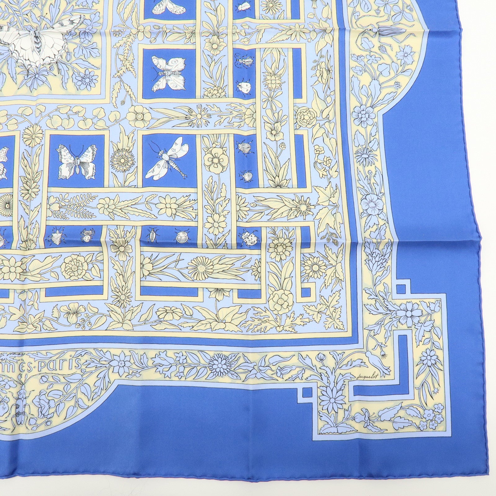 HERMES Carre 90 Silk 100% joyaux de LETE Scarf Blue