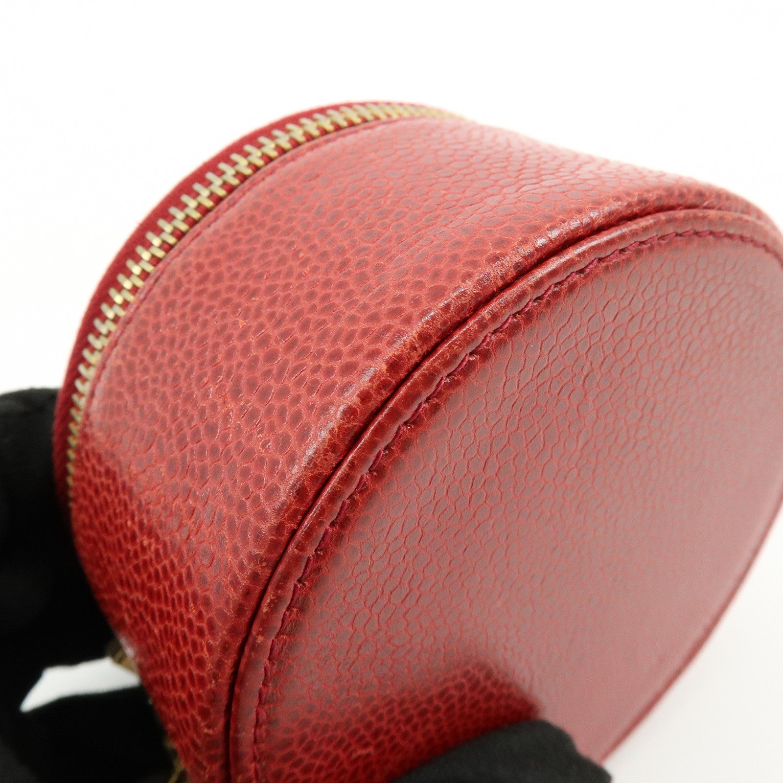 CHANEL COCO Mark Caviarskin Cosmetic Pouch Jewelry Case Red