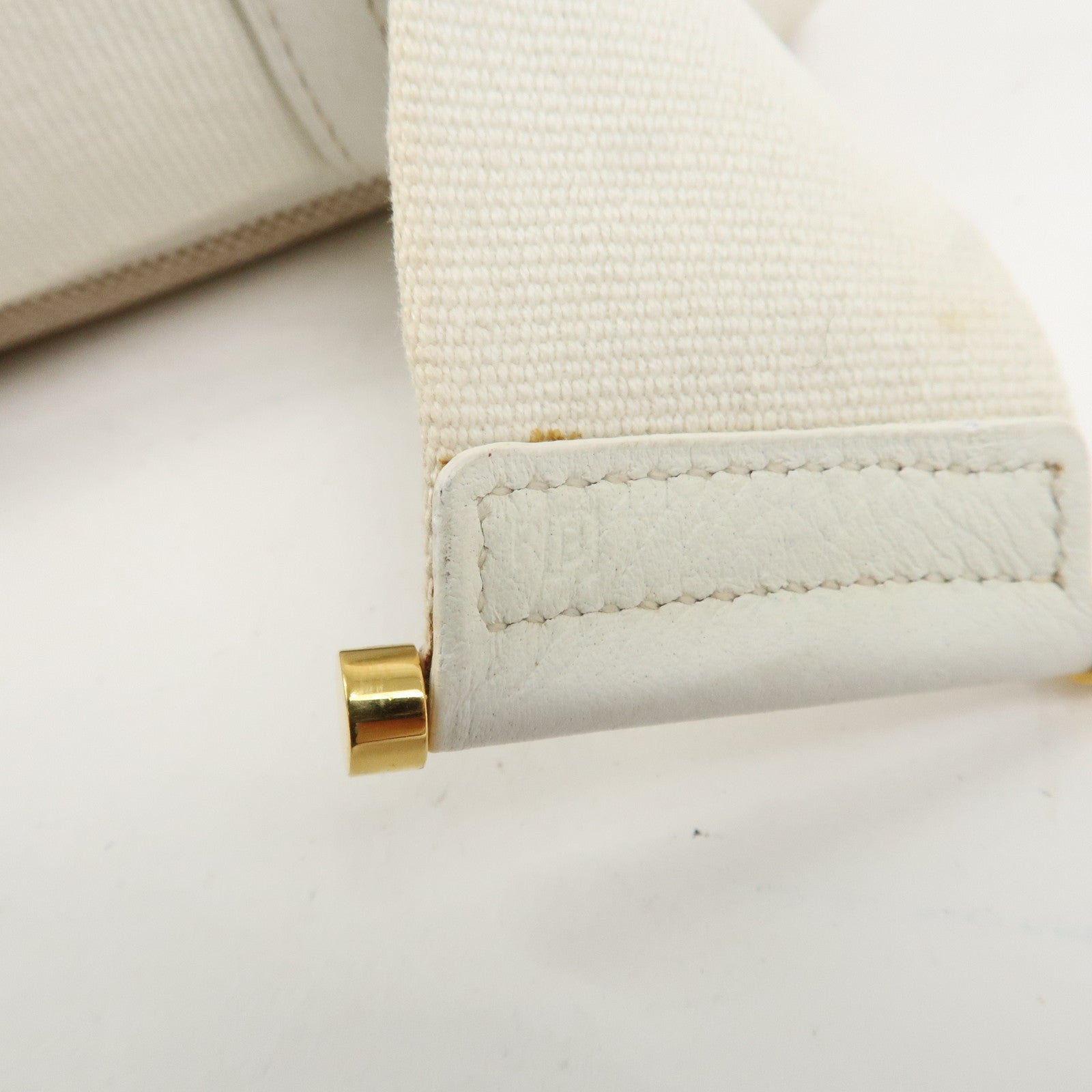 HERMES Saco Canvas Leather Shoulder Bag B Stamped Natural Gold HDW