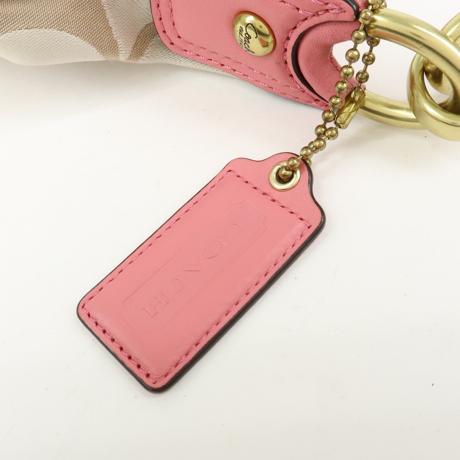 COACH Signature Nylon Leather 2Way Shoulder Bag Hand Bag Beige Pink