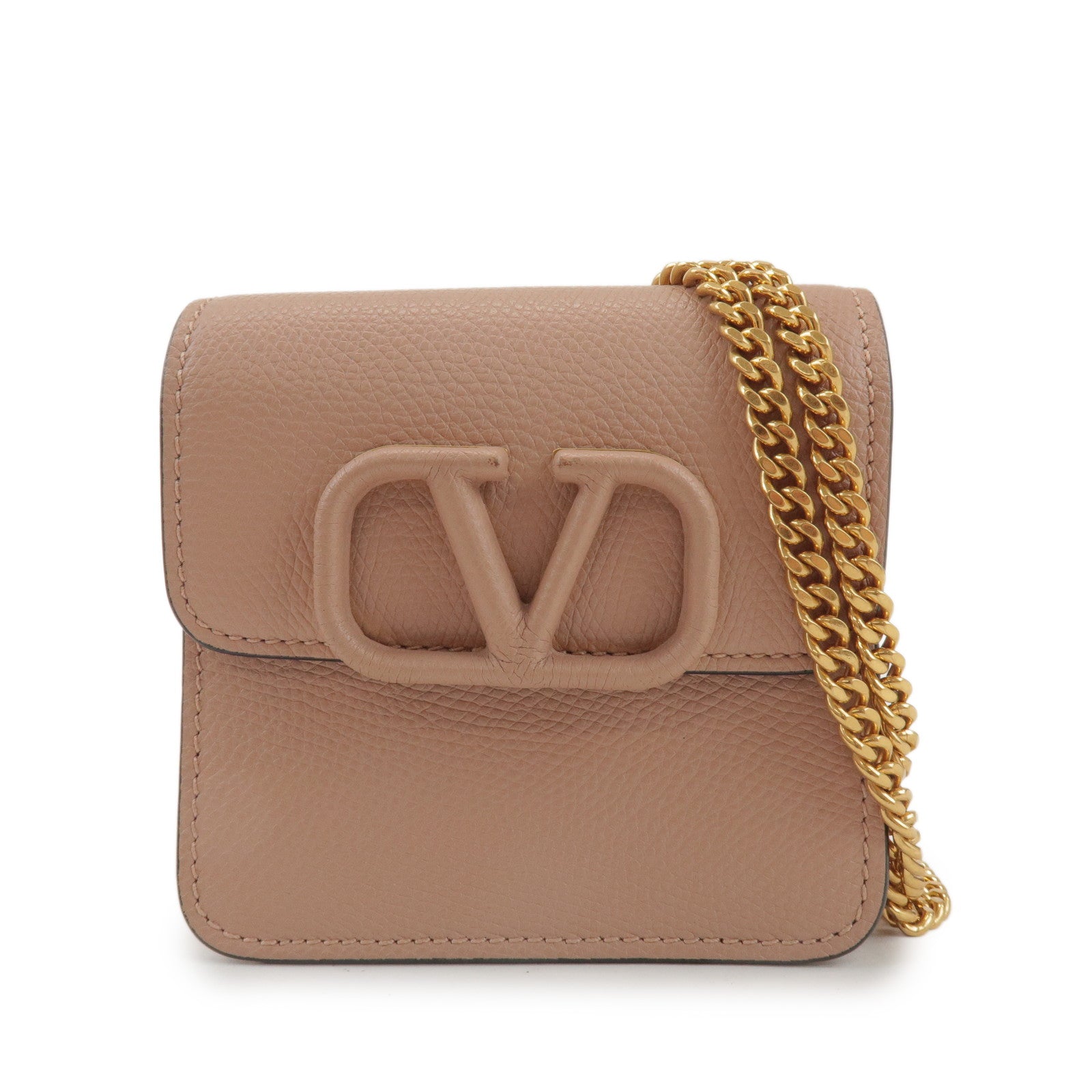 VALENTINO V Sling Leather Shoulder Bag Crossbody Bag Pink Beige