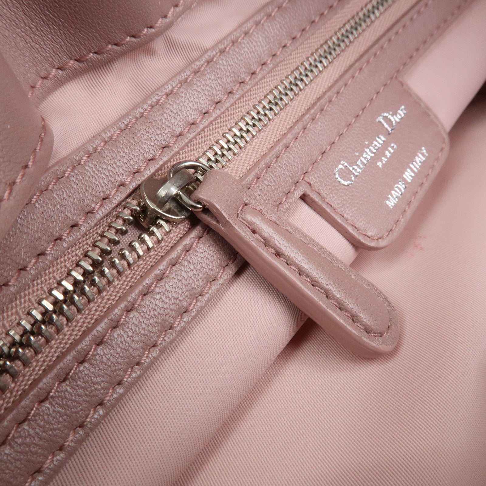 Christian Dior Cannage Nylon Leather Hand Bag Tote Bag Pink