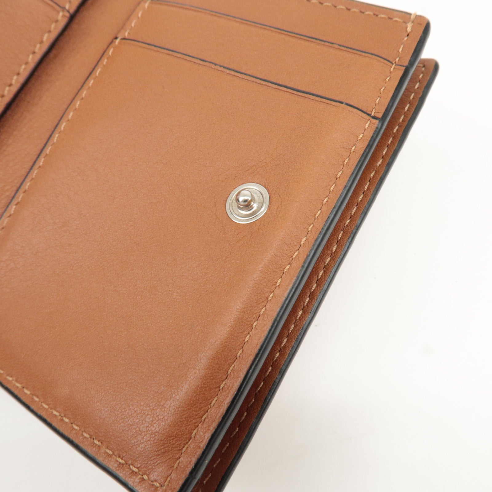 LOEWE Anagram Leather Tri-fold Compact Wallet Beige C500TR2X01 Used