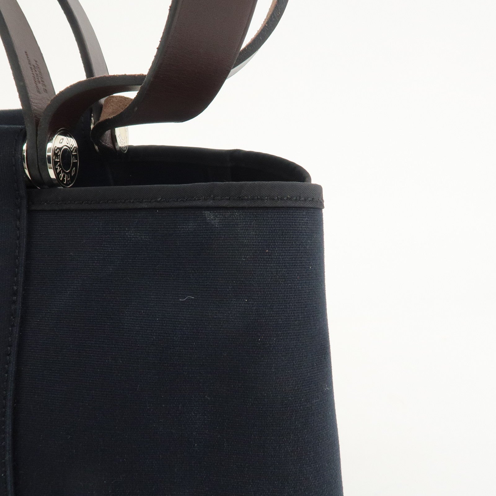 HERMES Cabas Elan PM Toile Officier Leather Tote Bag Hand Bag Black