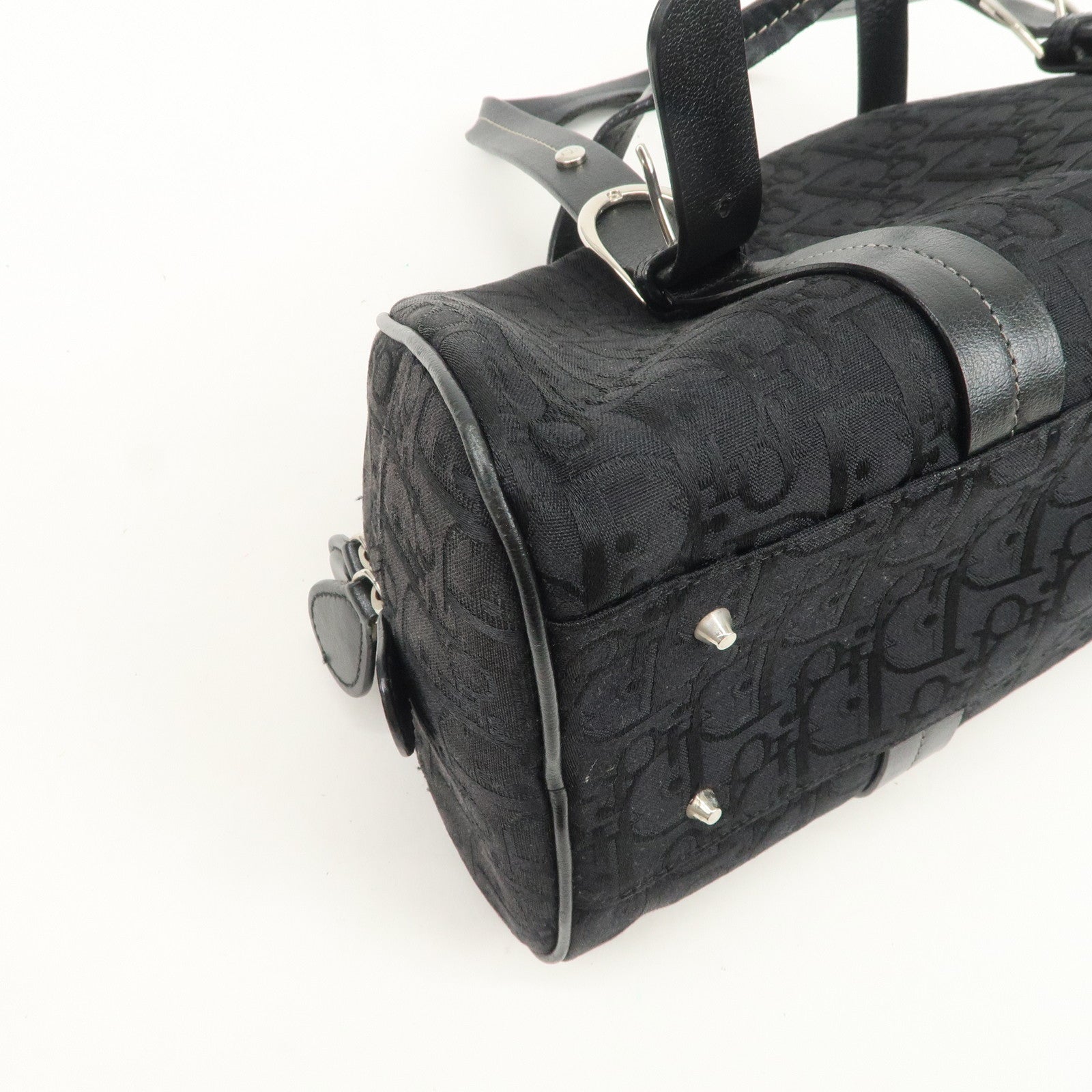 Christian Dior Trotter Canvas Leather Boston Bag Hand Bag Black