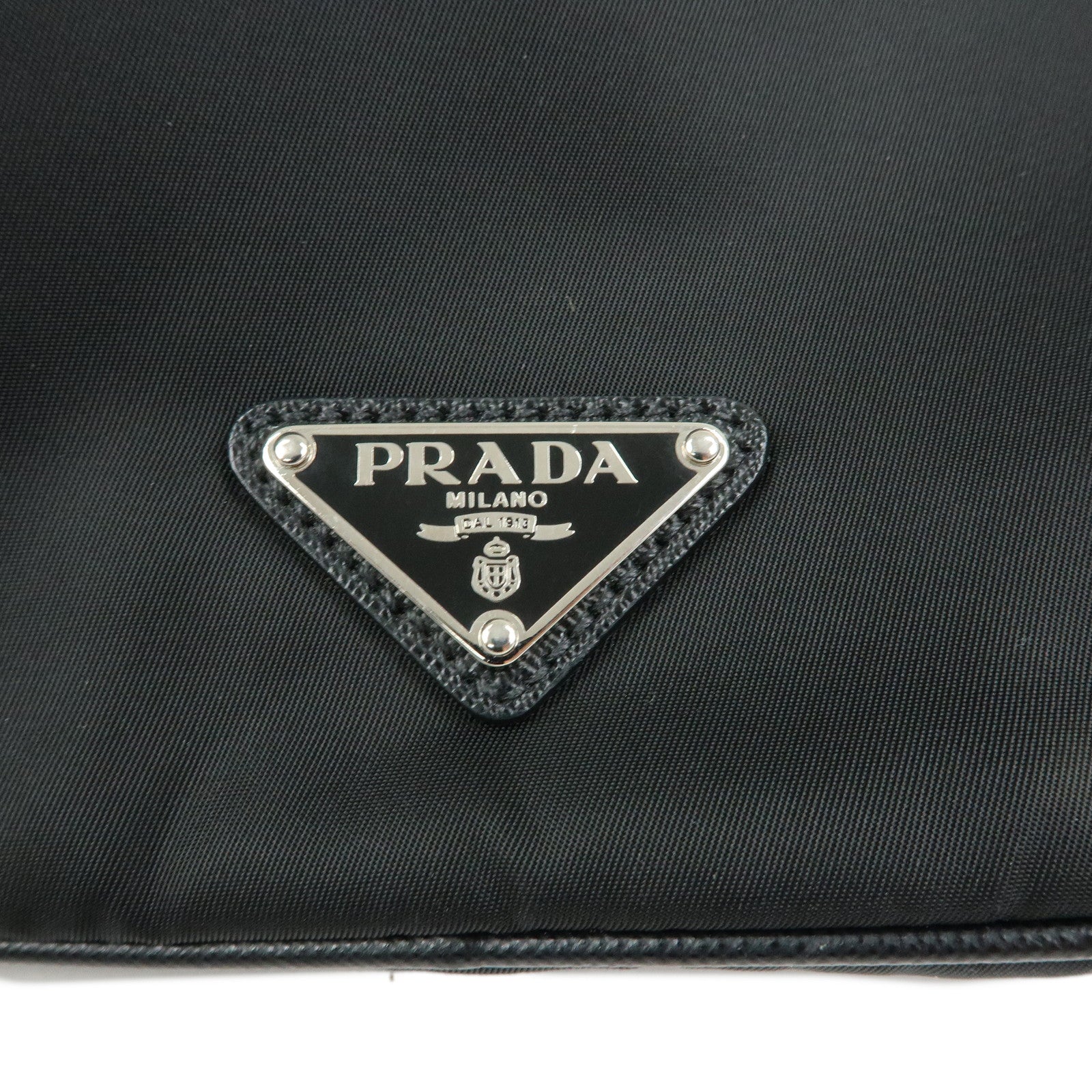 PRADA Triangle Logo Tessuto Nylon Leather Clutch Bag Black 04MA795