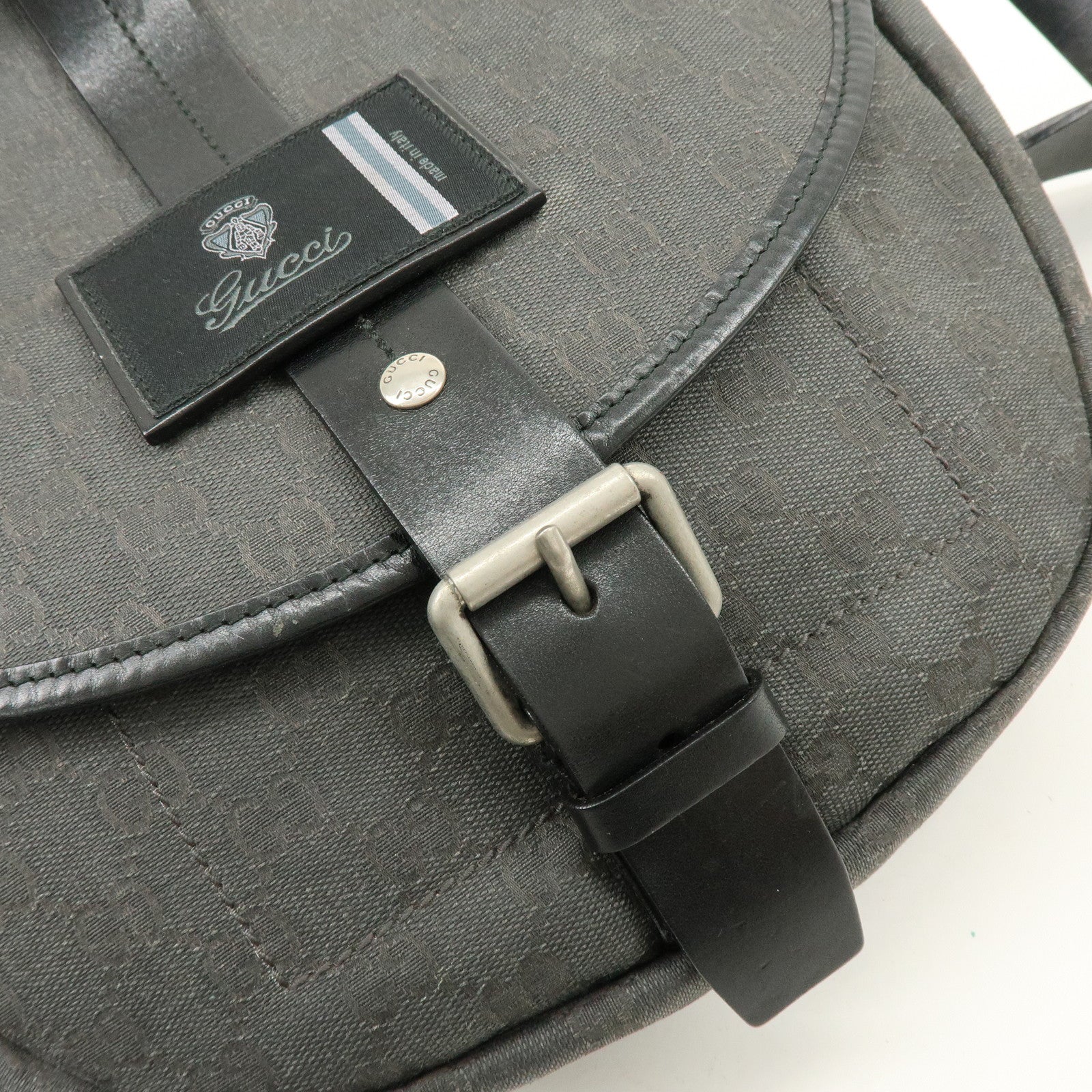 GUCCI Crest GG Canvas Leather Shoulder Bag Grey Black 223680