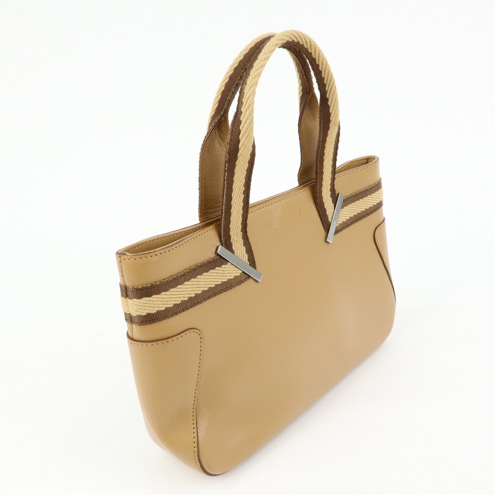 GUCCI Sherry Leather Canvas Hand Bag Beige Brown 000.0860