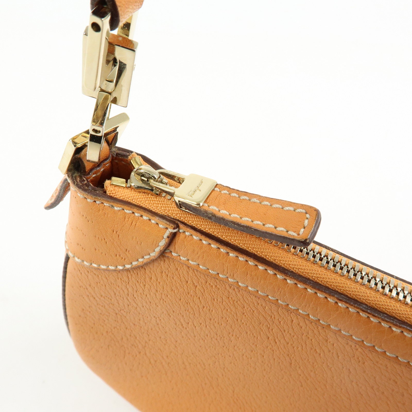 Ferragamo Gancini Leather Hand Bag Shoulder Bag Orange