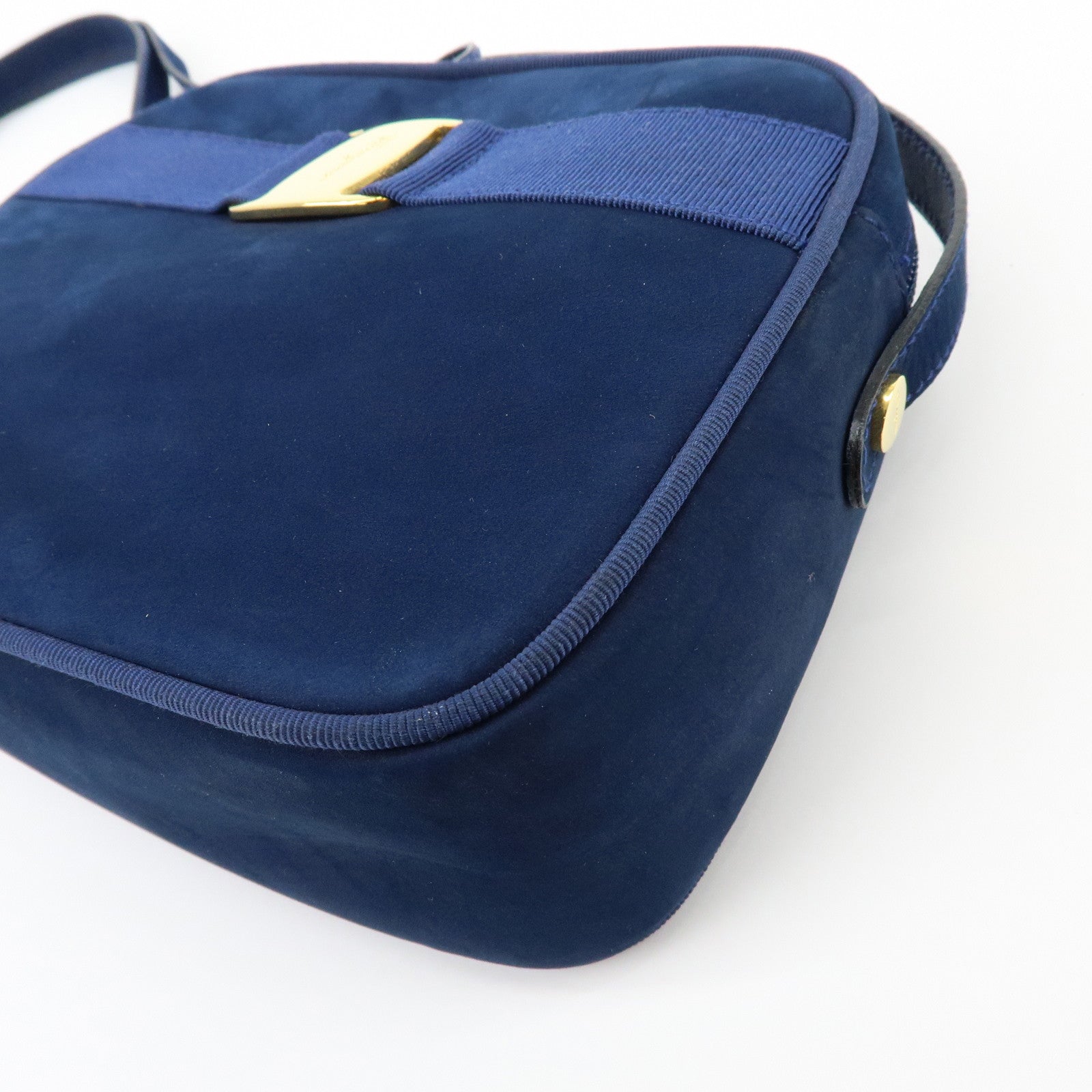 Ferragamo Vara Suede Shoulder Bag Crossbody Bag Camera Bag Navy