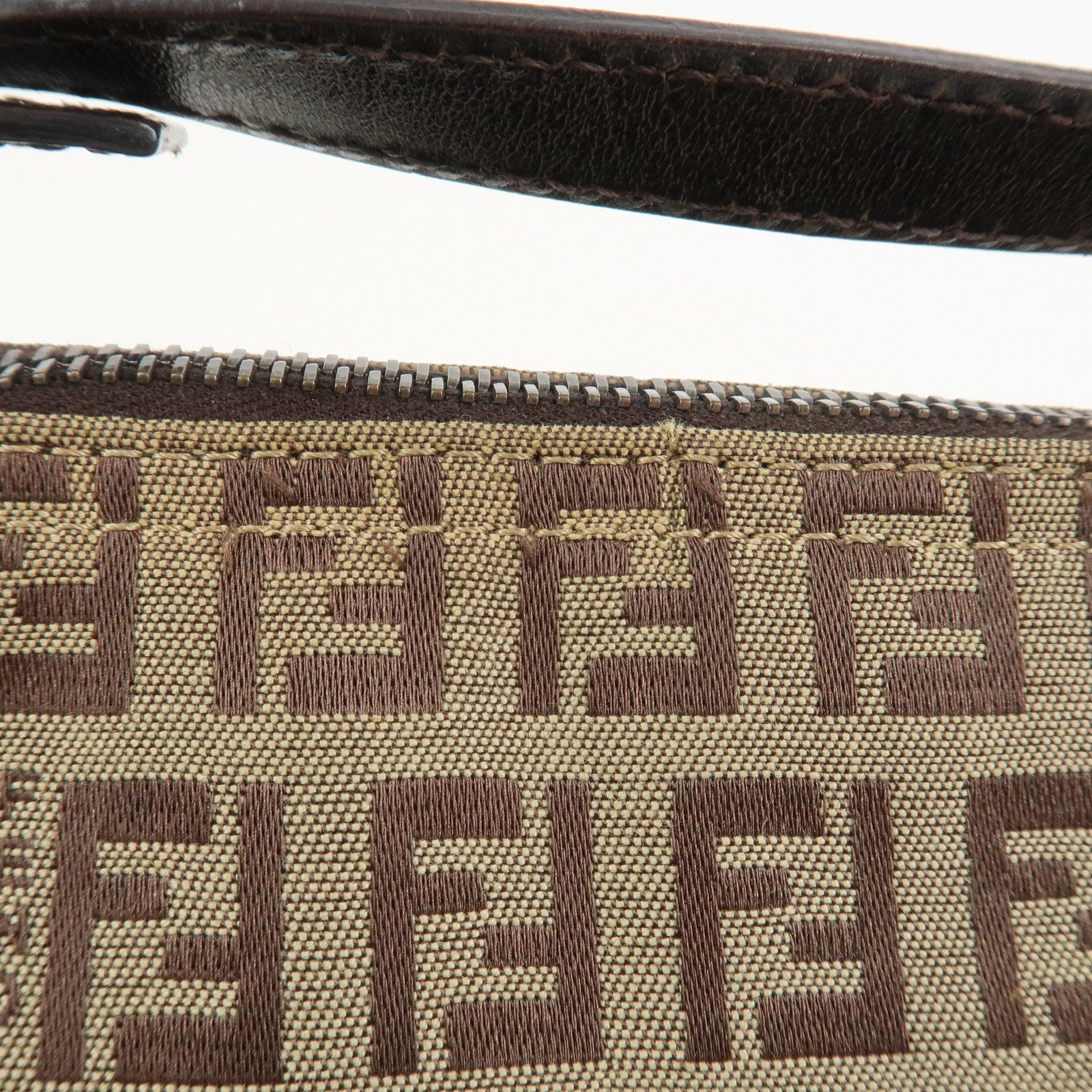 FENDI Zucchino Canvas Leather Hand Bag Pouch Bag Brown 8N0001