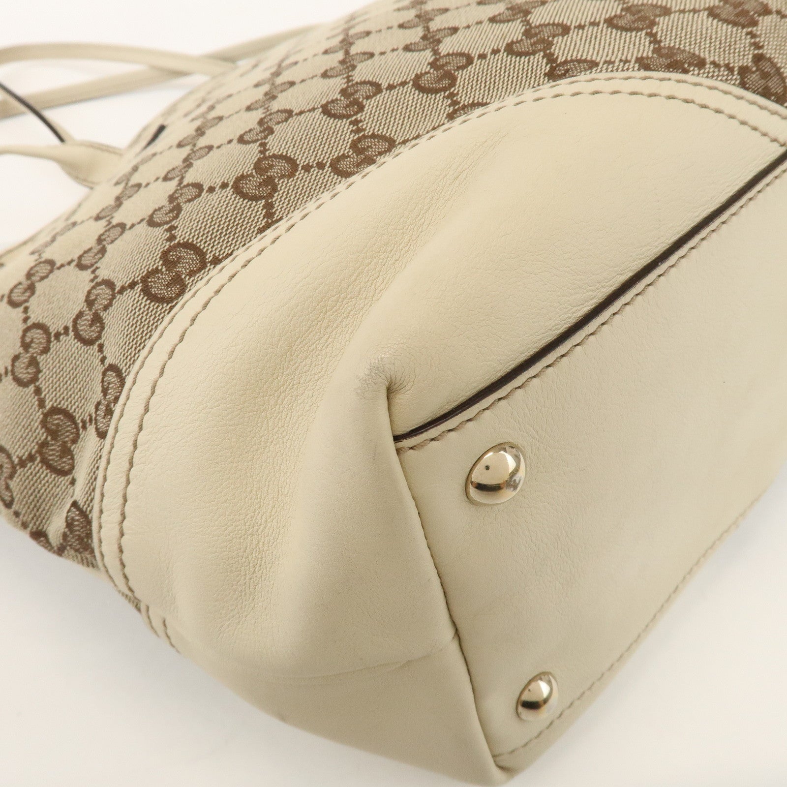GUCCI New Britt GG Canvas Leather Tote Bag Beige White 169945