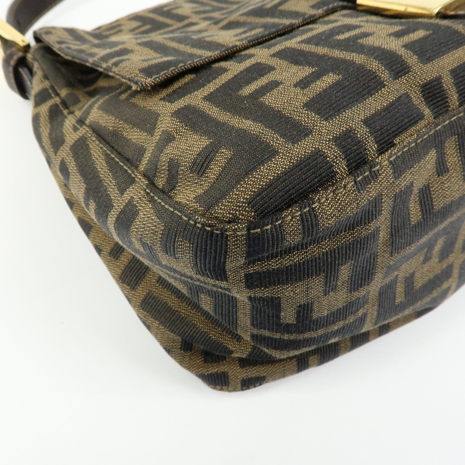 FENDI Mamma Baguette Zucca Canvas Leather Shoulder Bag Brown 26325