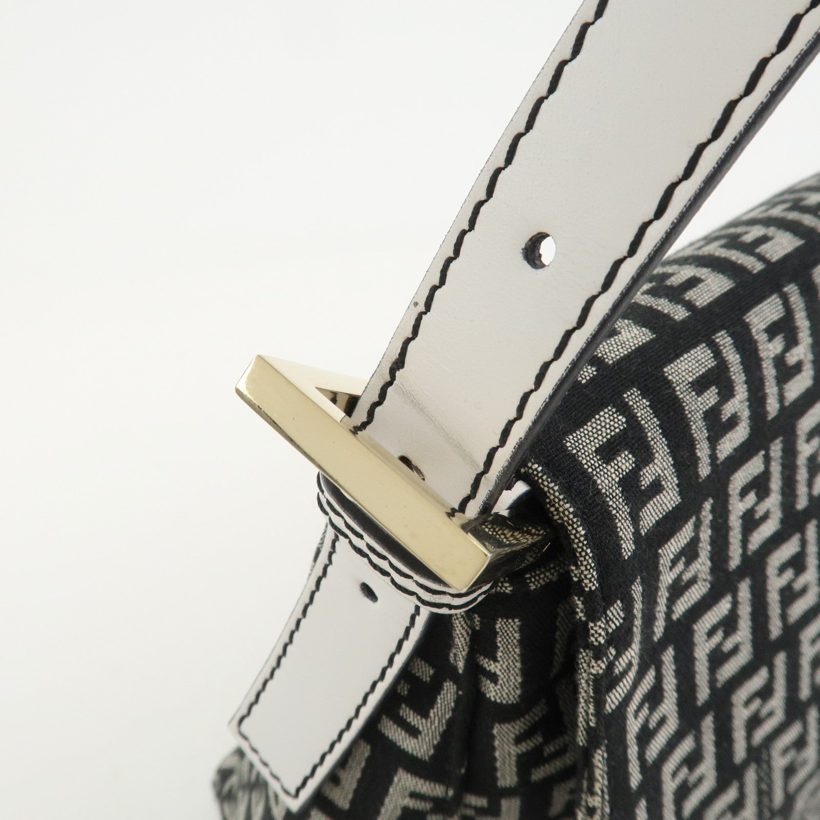 FENDI Mamma Baguette Zucchino Leather Canvas Shoulder Bag 8BR001