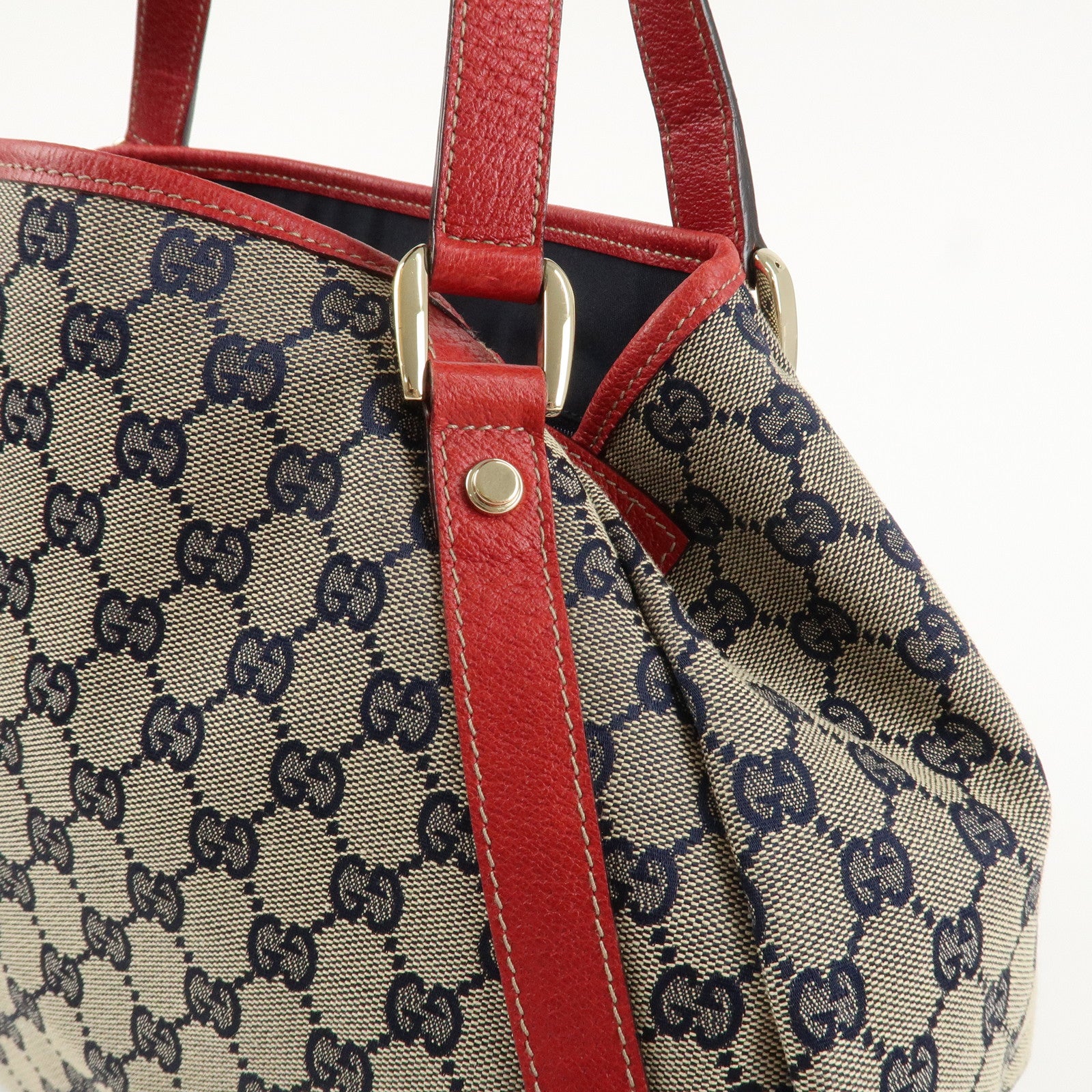 GUCCI Abbey GG Canvas Leather Tote Bag Shoulder Bag Navy Red 130736 Used