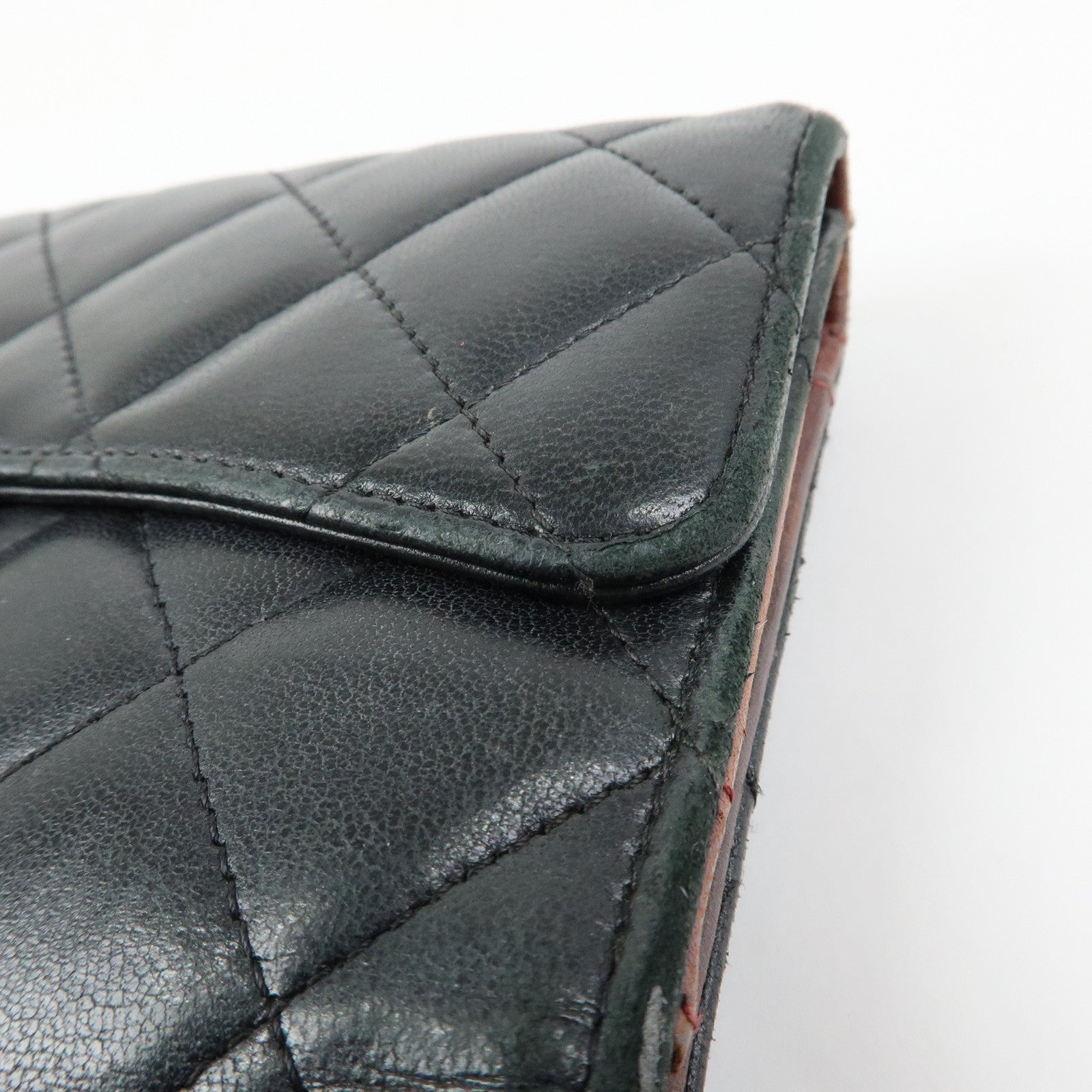 CHANEL Matelasse Lamb Skin Long Flap Wallet Black Silver A82281