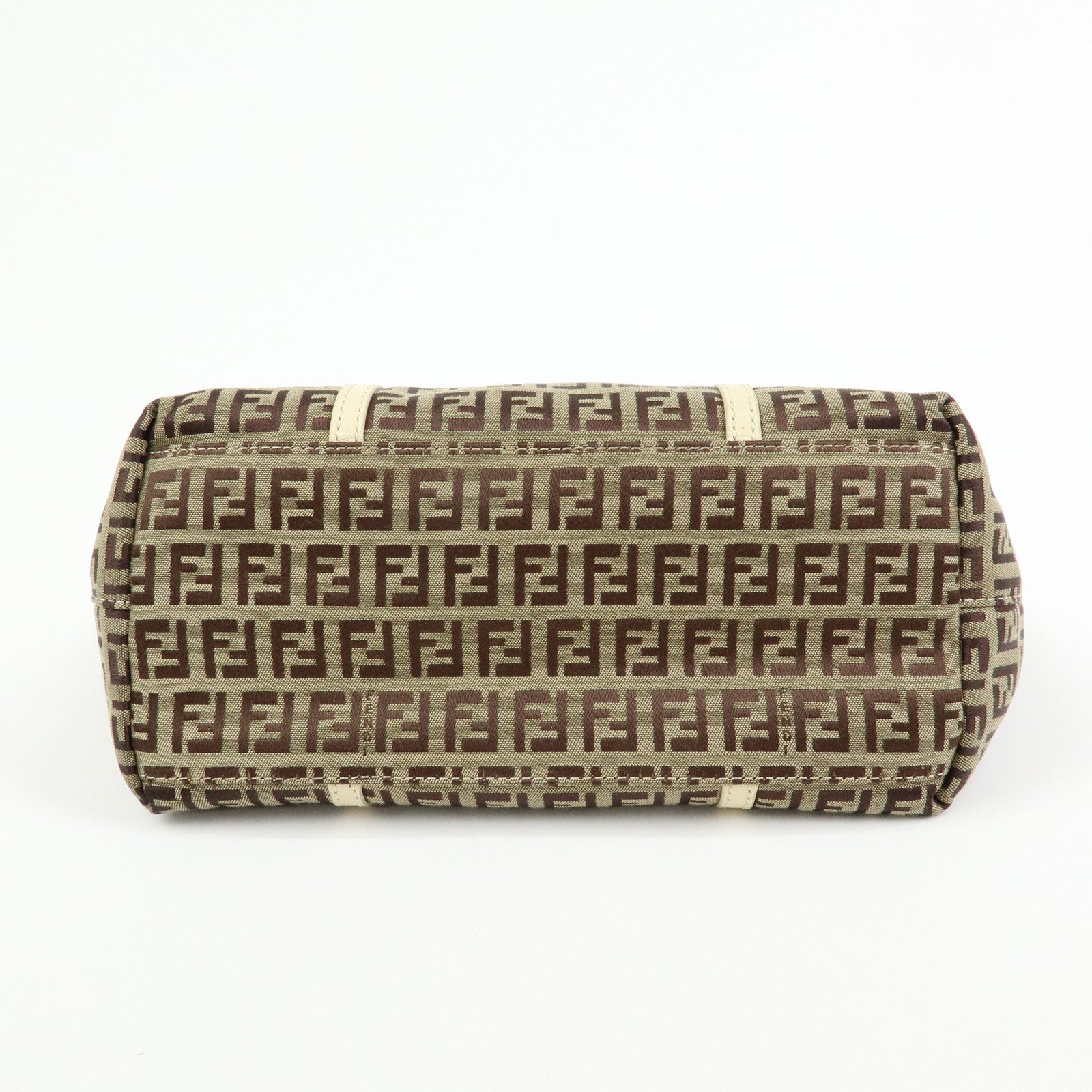 FENDI Zucchino Canvas Leather Tote Bag Hand Bag Brown Ivory 8BH214