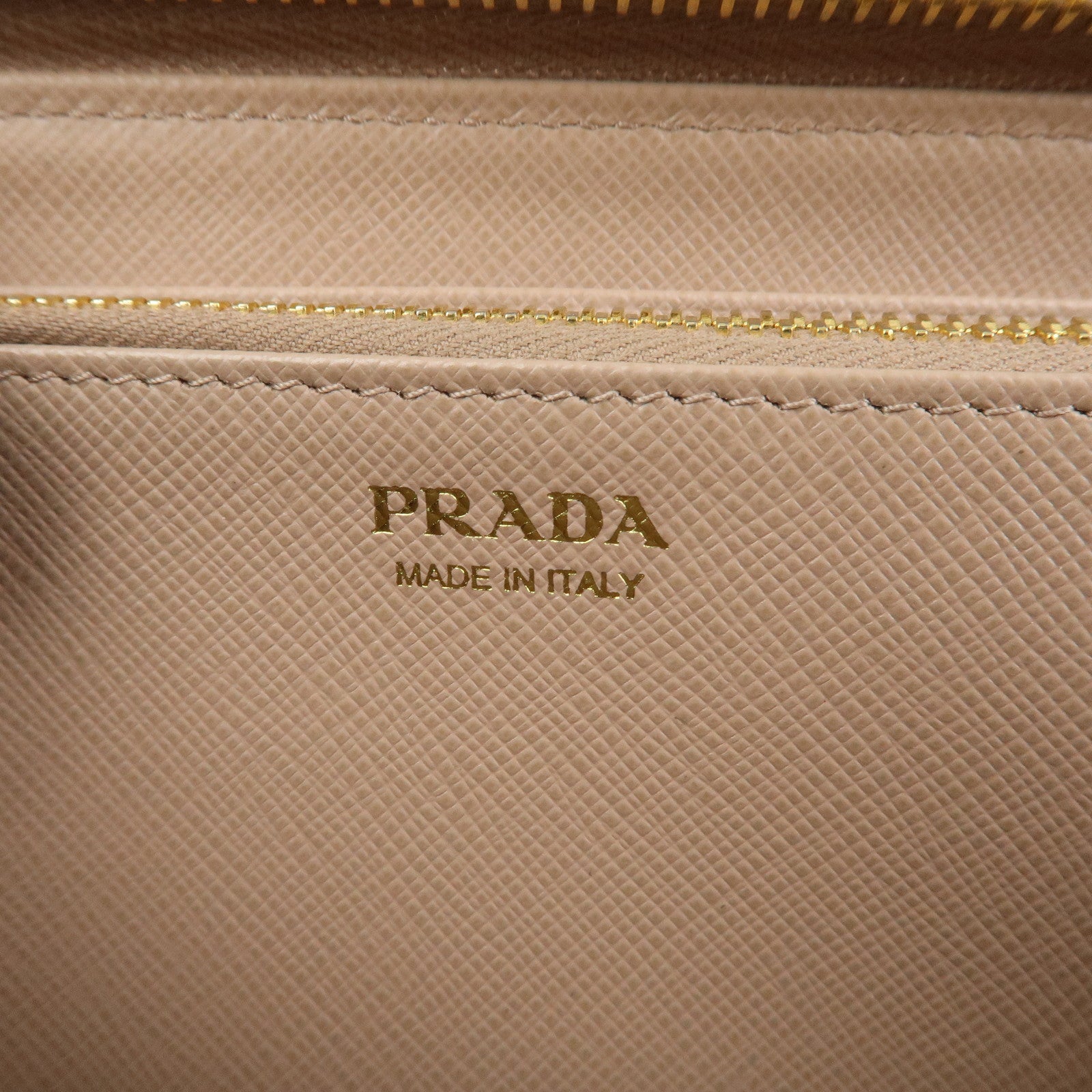 PRADA Logo Saffiano Leather Round Zippy Long Wallet Beige 1ML506