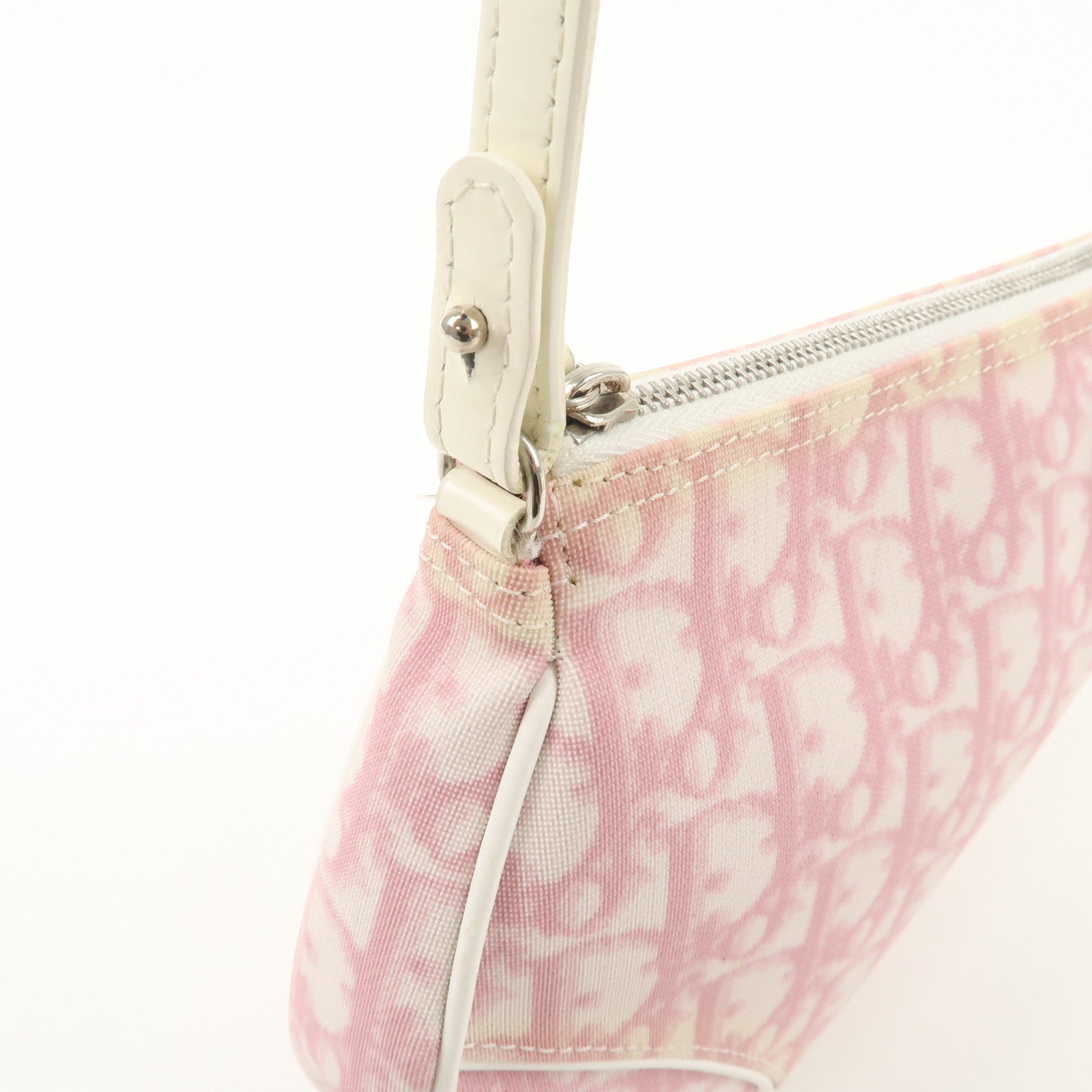 Christian Dior Trotter PVC Leather Saddle Pouch Hand Bag Pink White