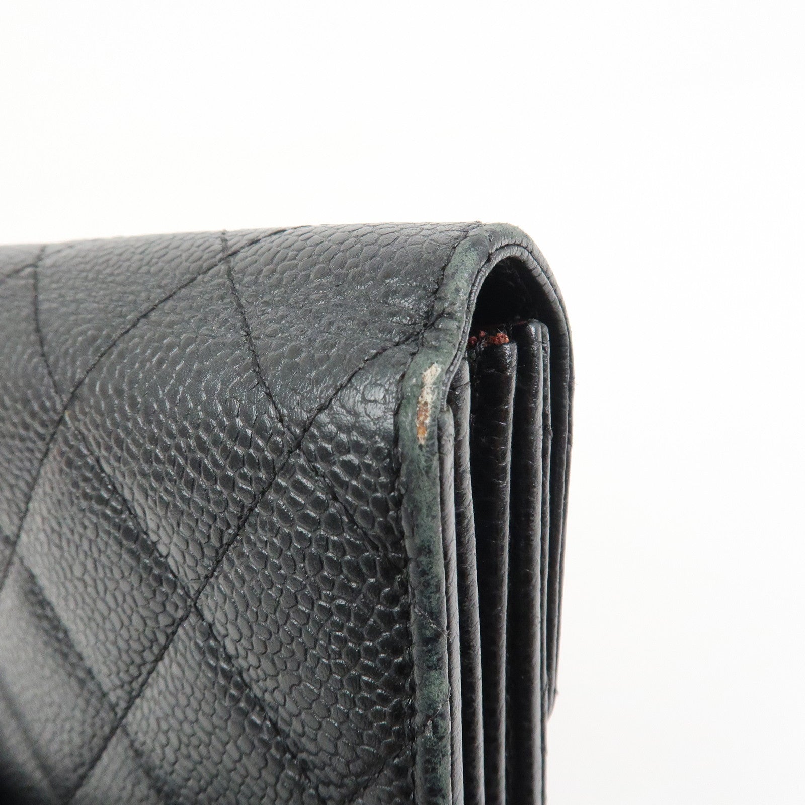 CHANEL COCO Mark Matelasse Caviarskin Long Flap Wallet Black A50096