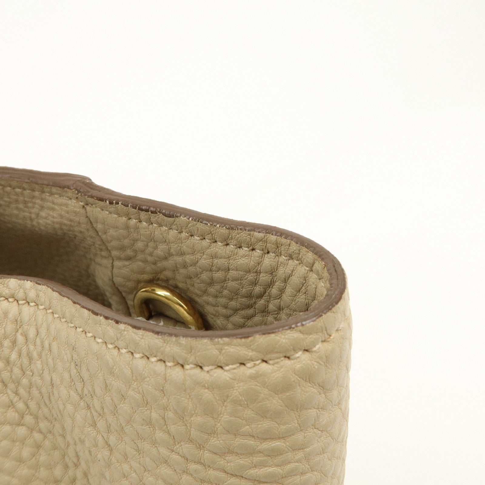 PRADA Triangle Logo Leather 2Way Hand Shoulder Bag Beige BN2795