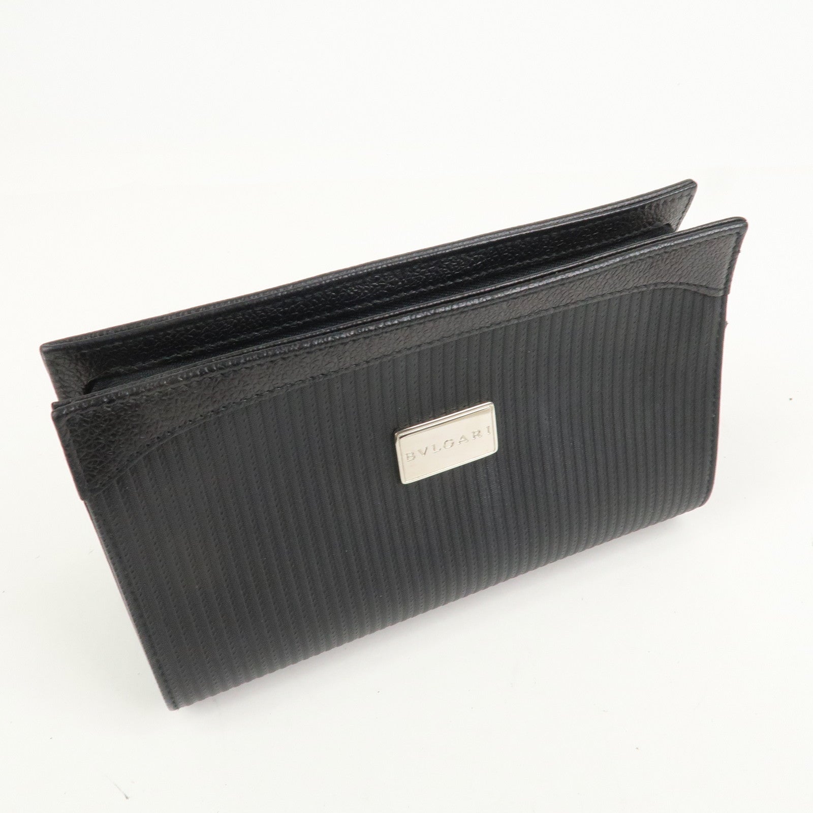 BVLGARI Logo PVC Leather Pouch Accessory Pouch Black